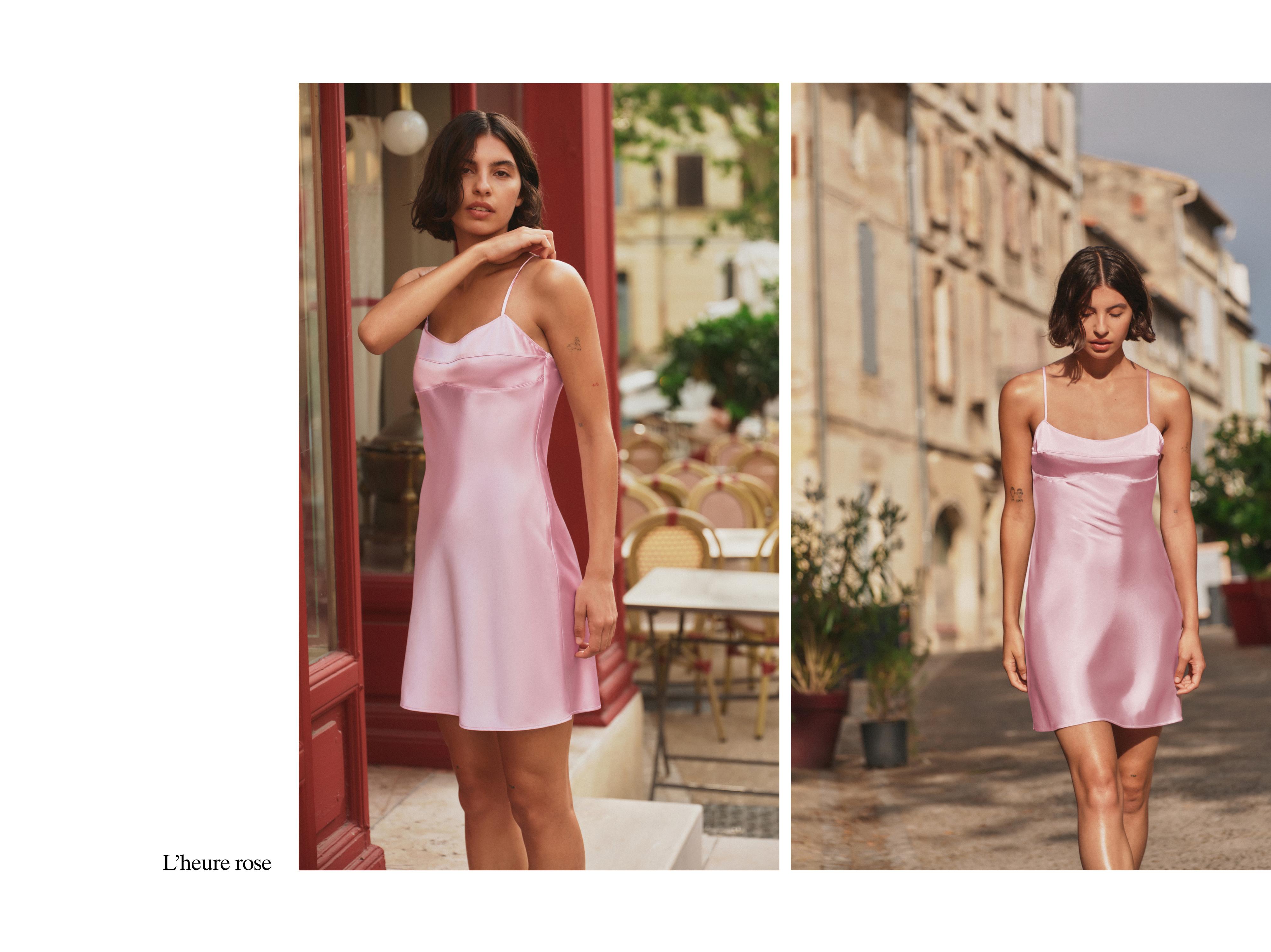 Short satin strappy dress — Pink