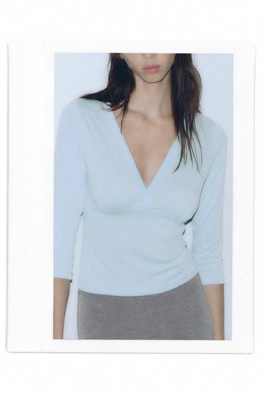 Surplice neckline top — Pale blue 1