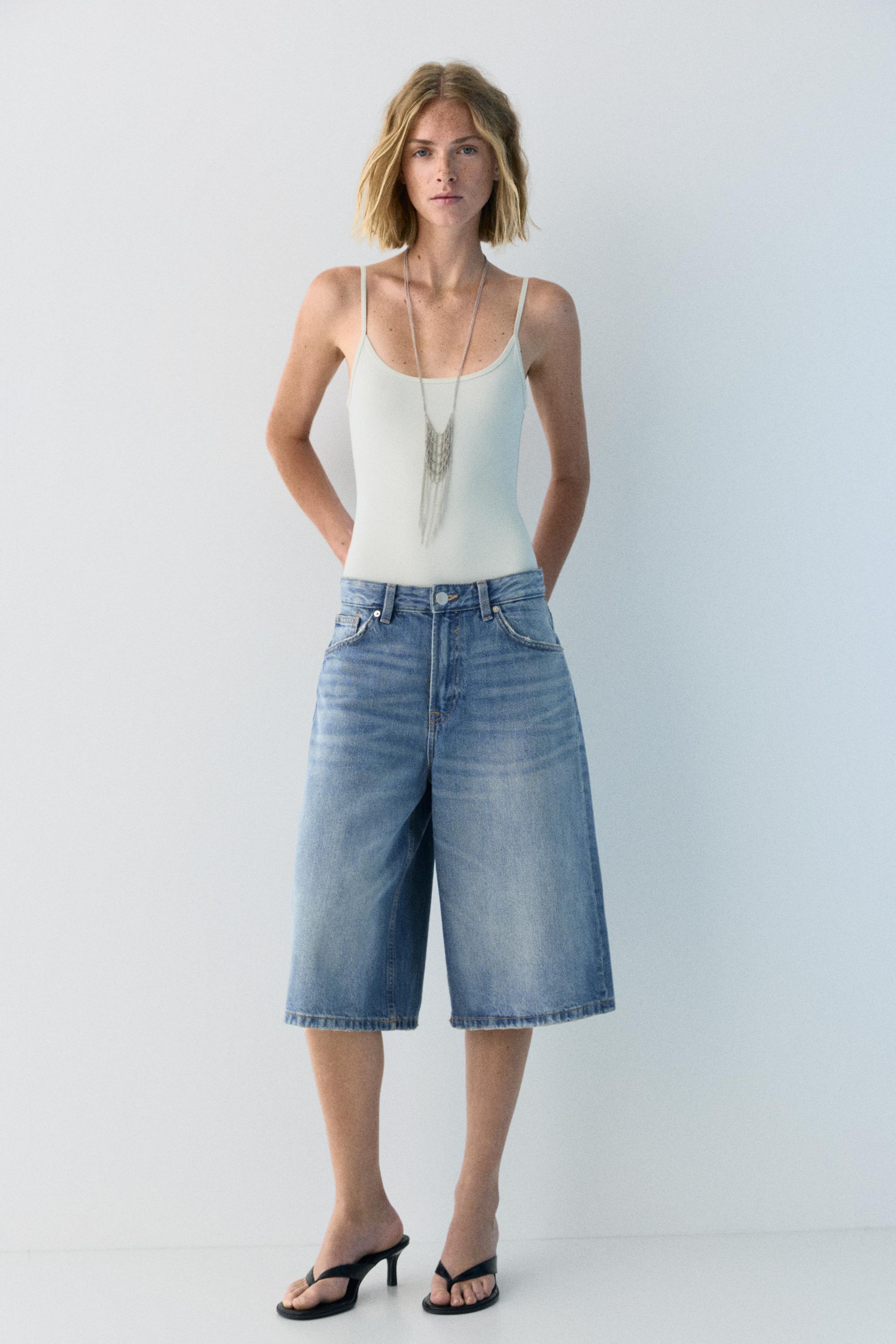 Düşük bel denim şort - Görsel 15