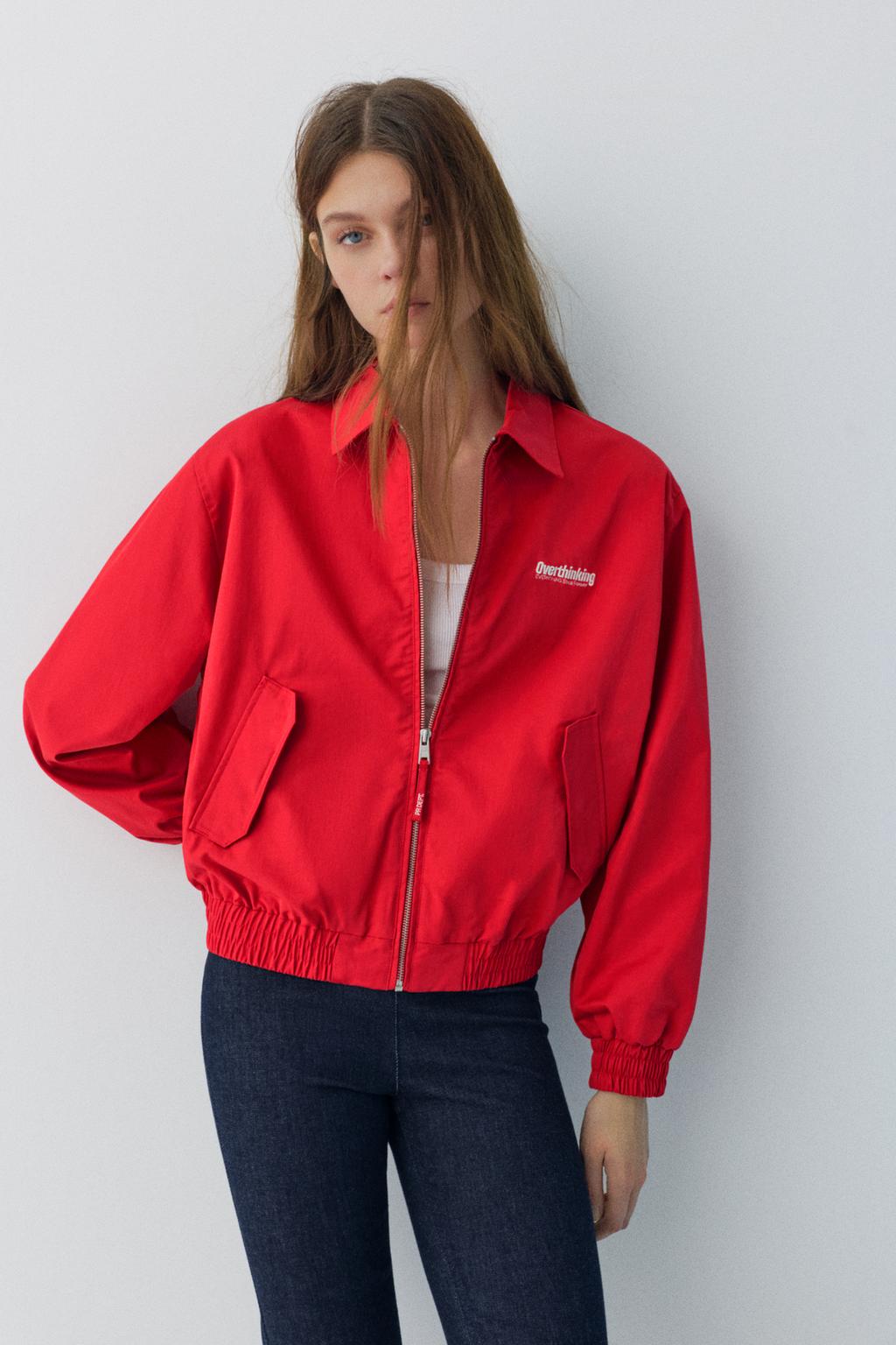 Red jacket with embroidery Pull&Bear United States