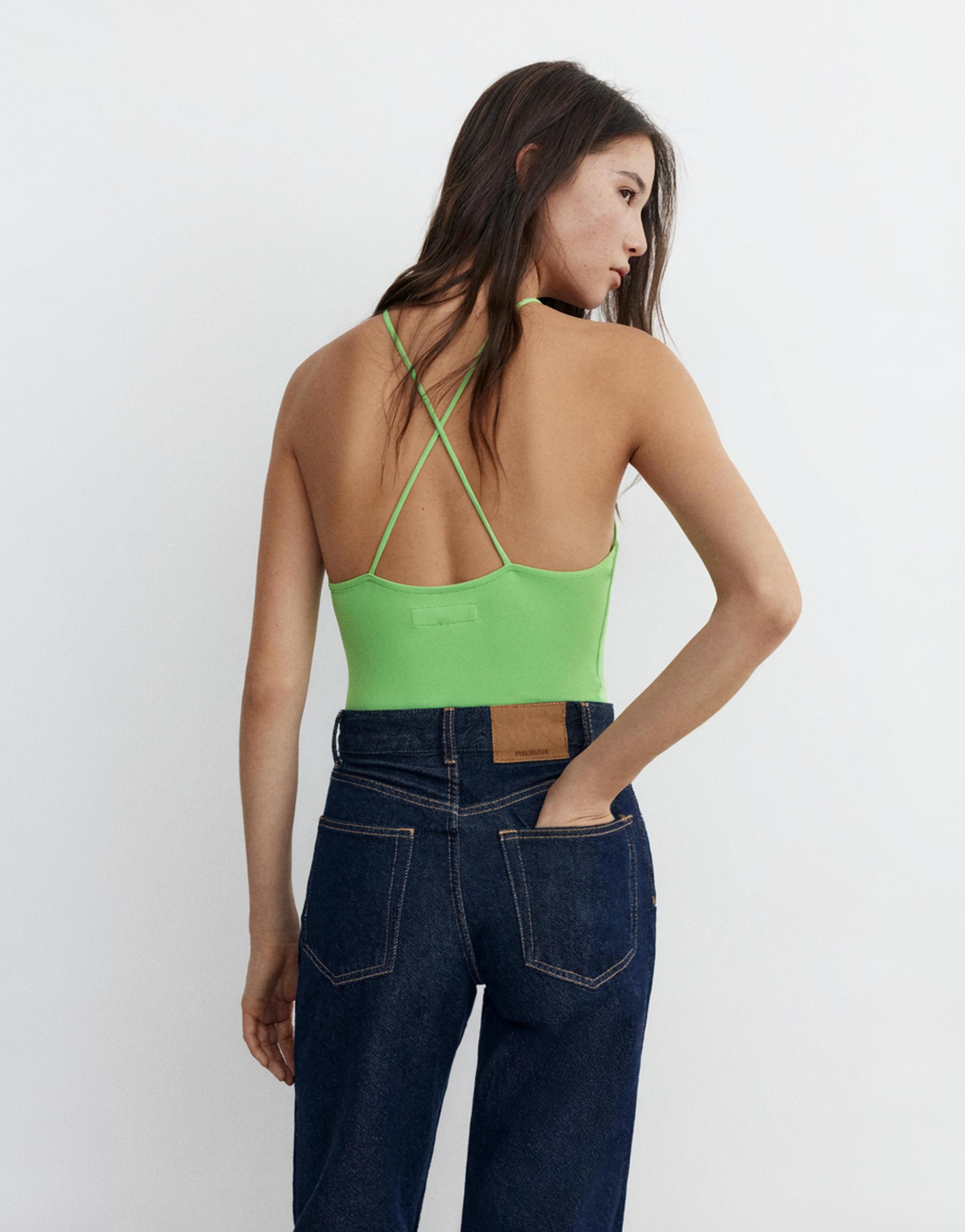 Halter strappy bodysuit — Apple green