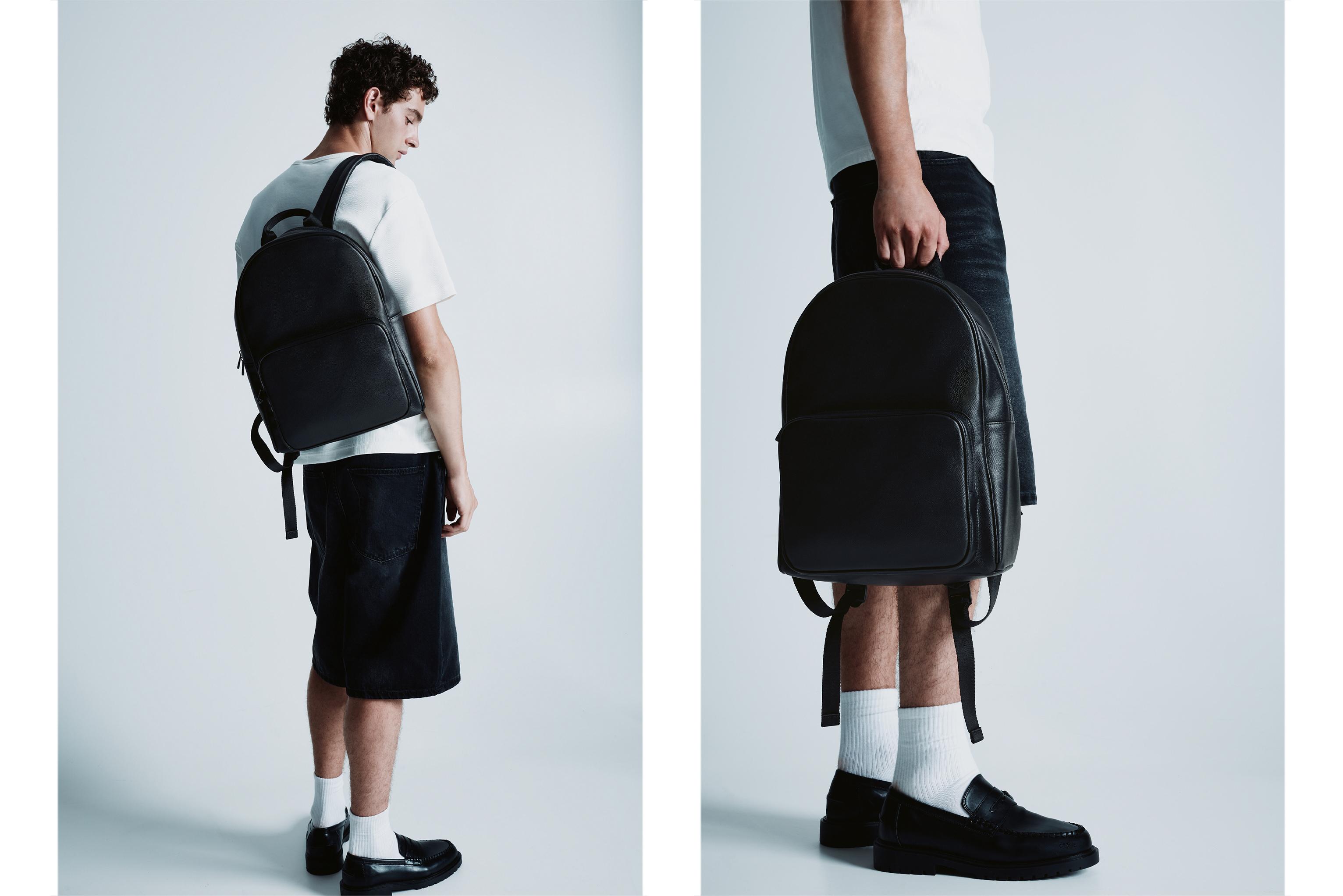 Textured pocket backpack — Black