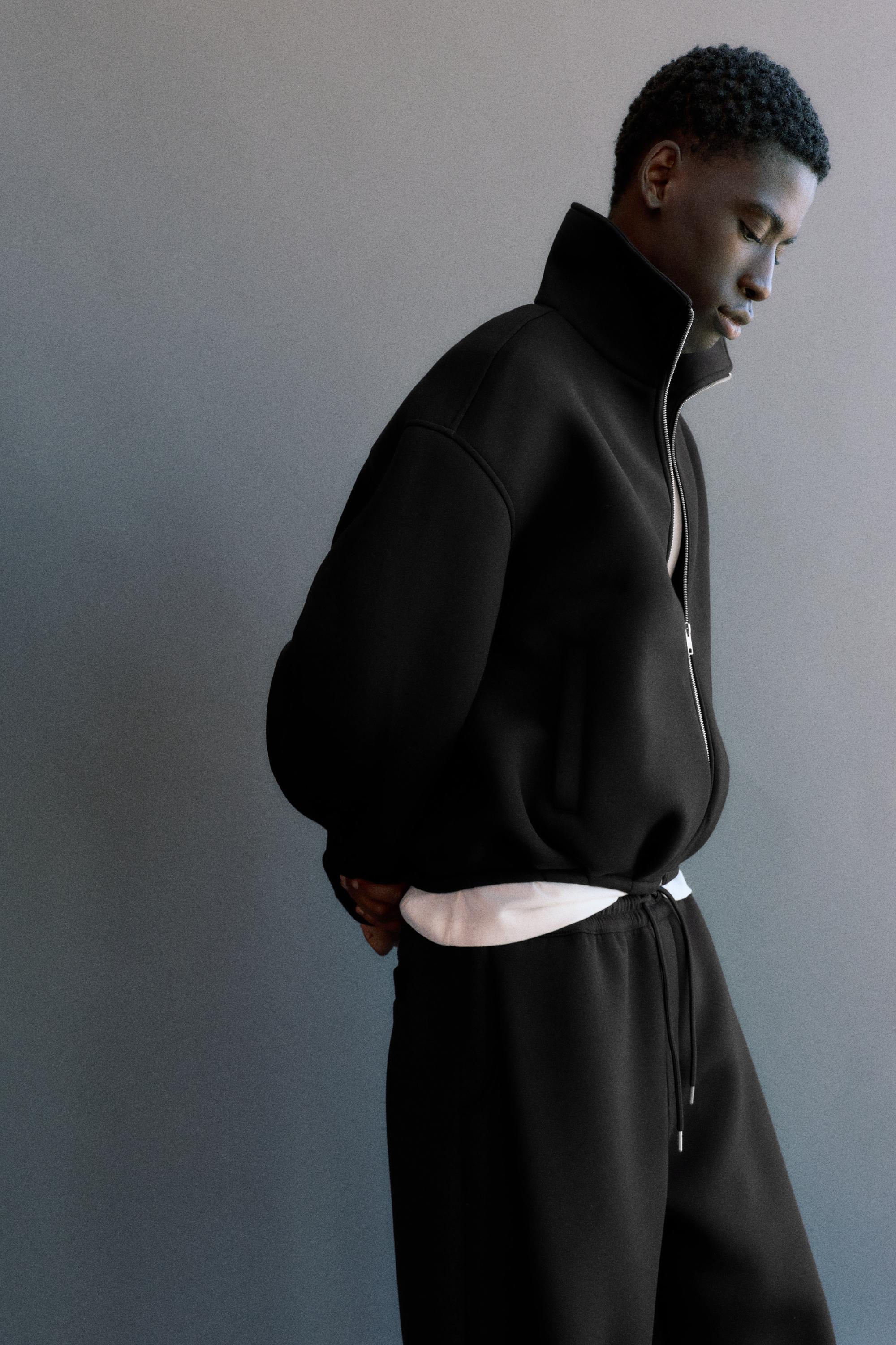 Neoprene-effect zip-up jacket — Black