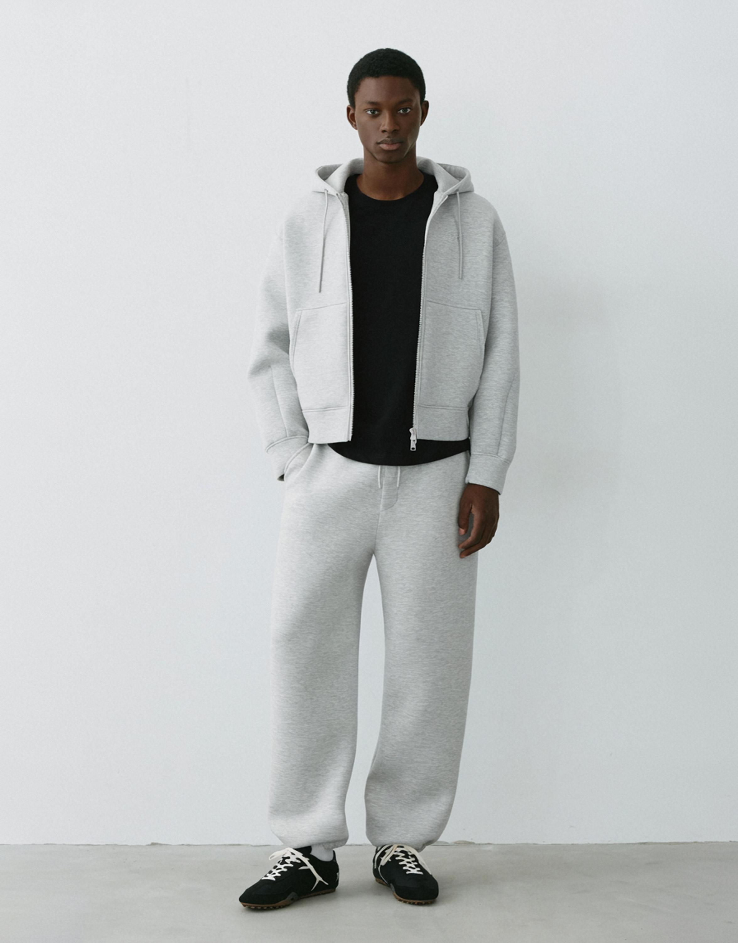 Neoprene-effect baggy trousers — Grey marl