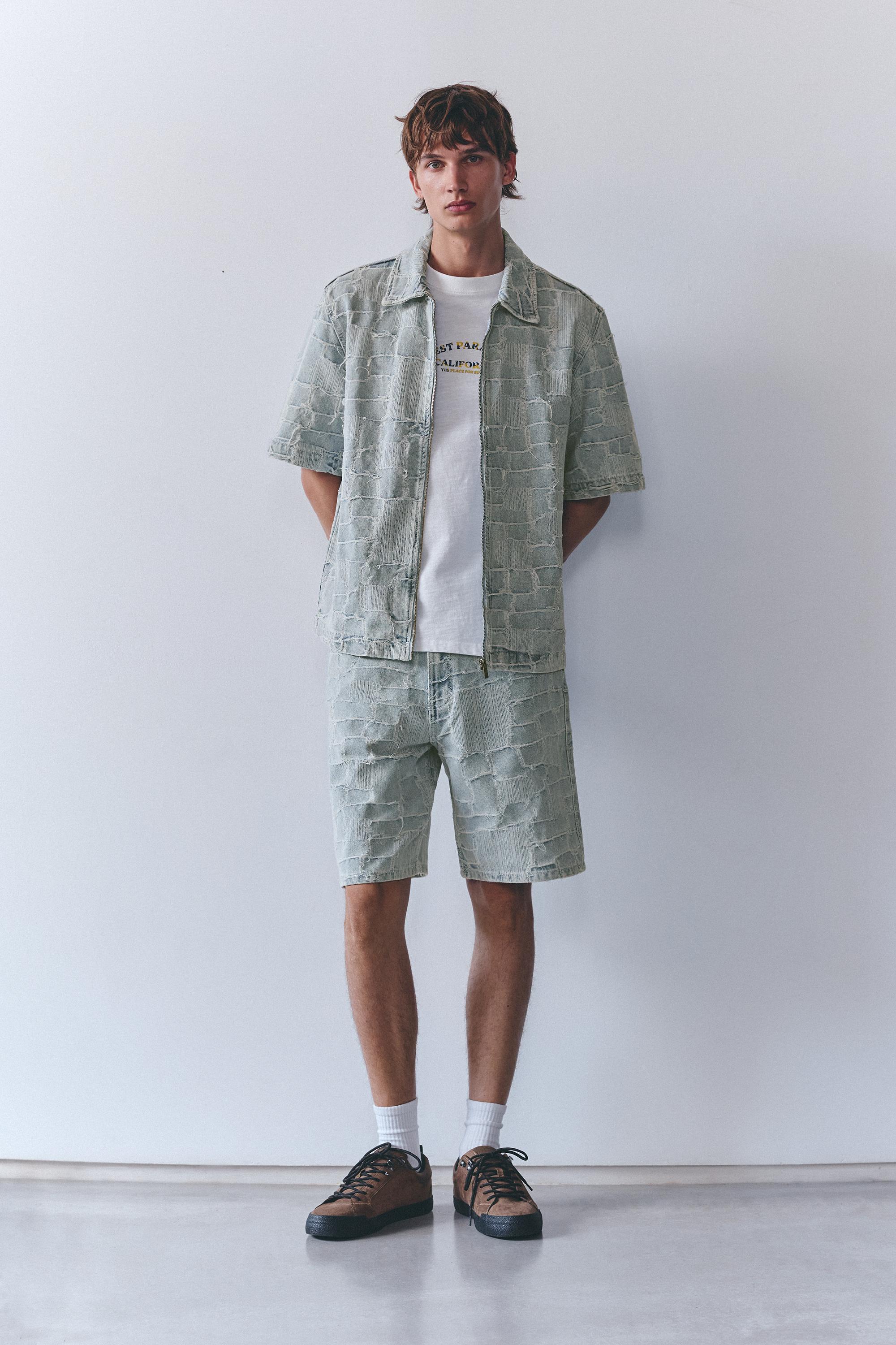 Jacquard denim Bermuda shorts — Pale indigo