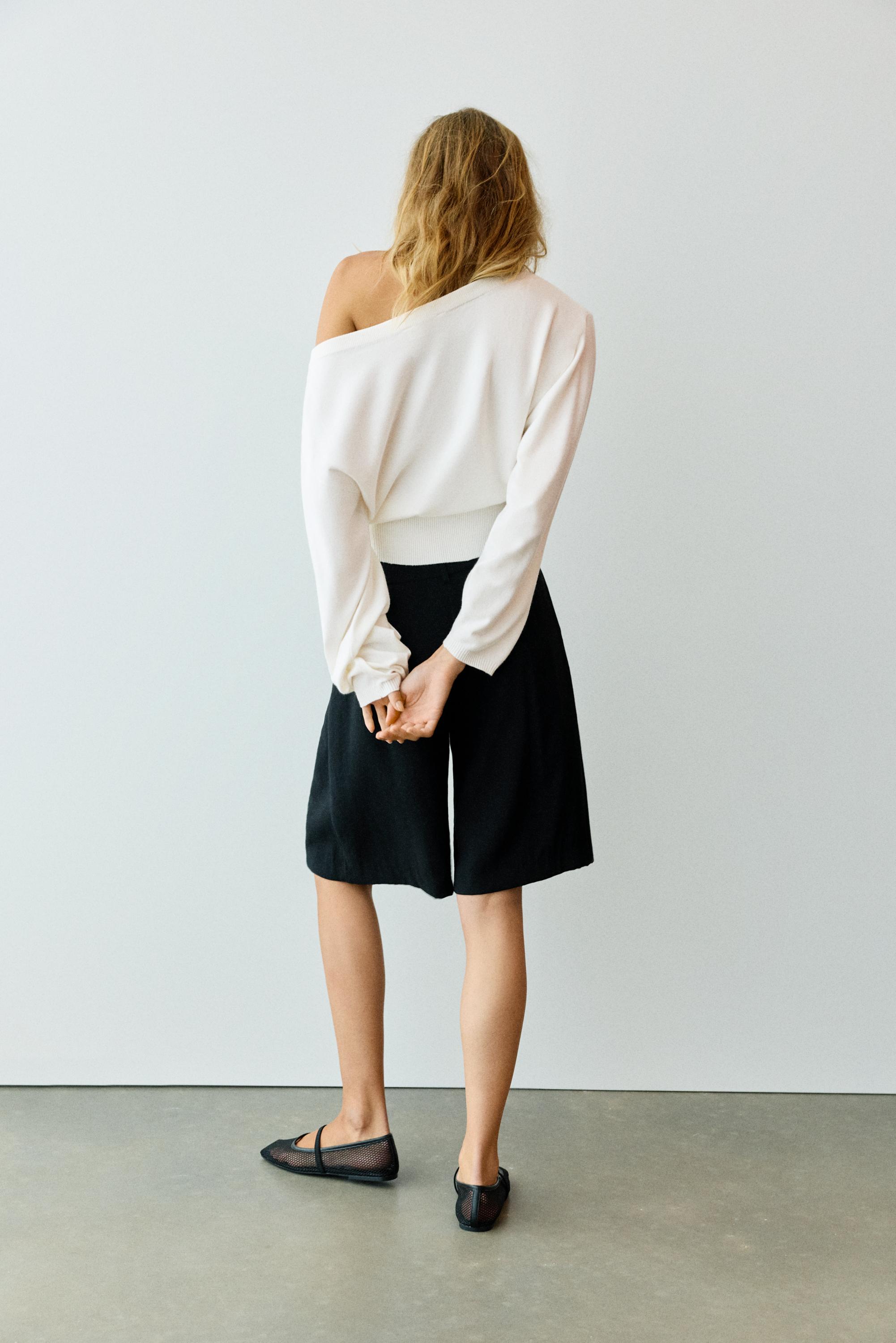 Asymmetric neck jumper — Ecru