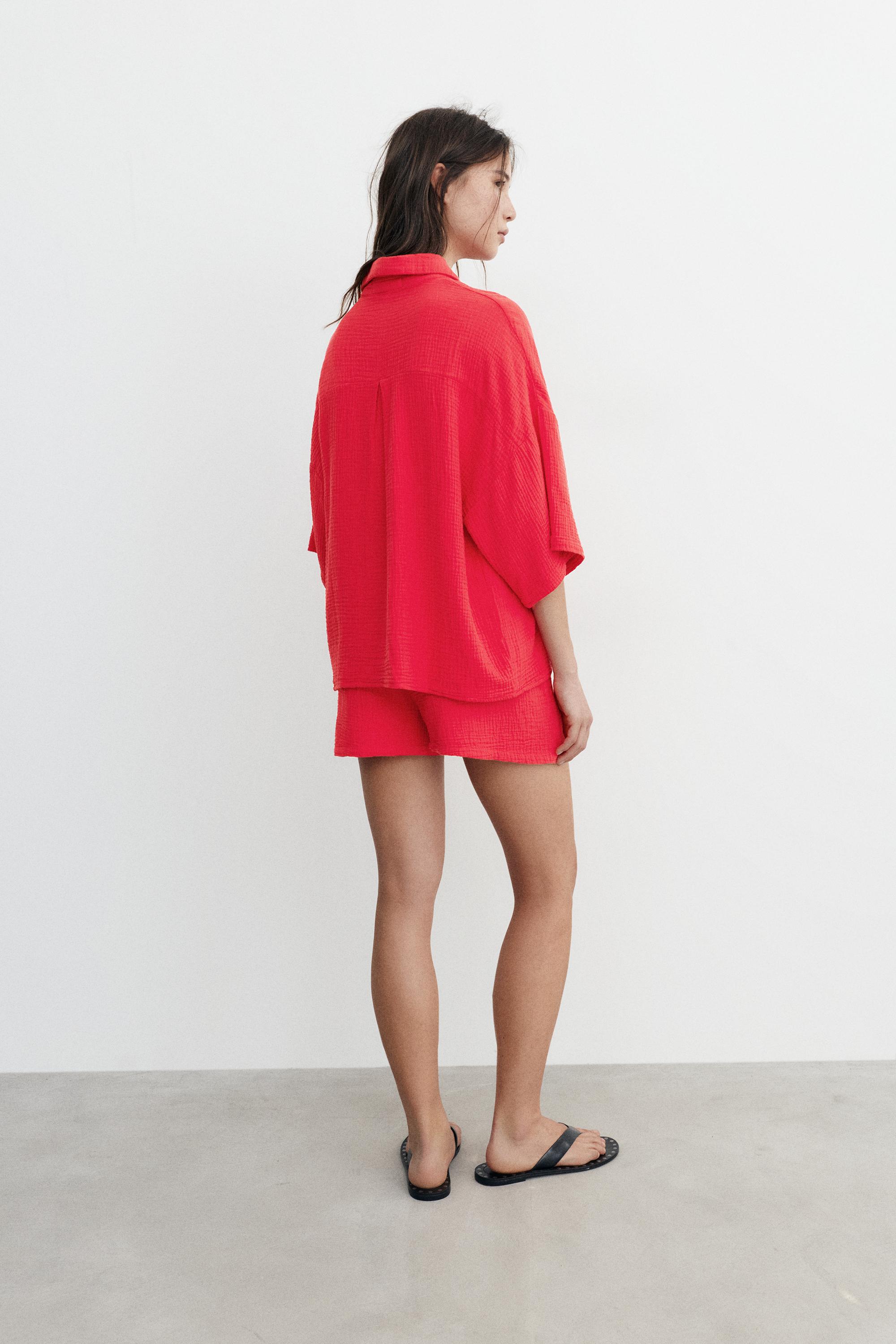 Short sleeve crepe shirt — Red