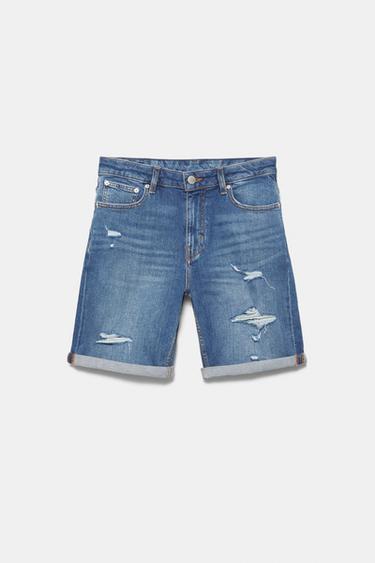 Ripped denim Bermuda shorts — Medium blue 6