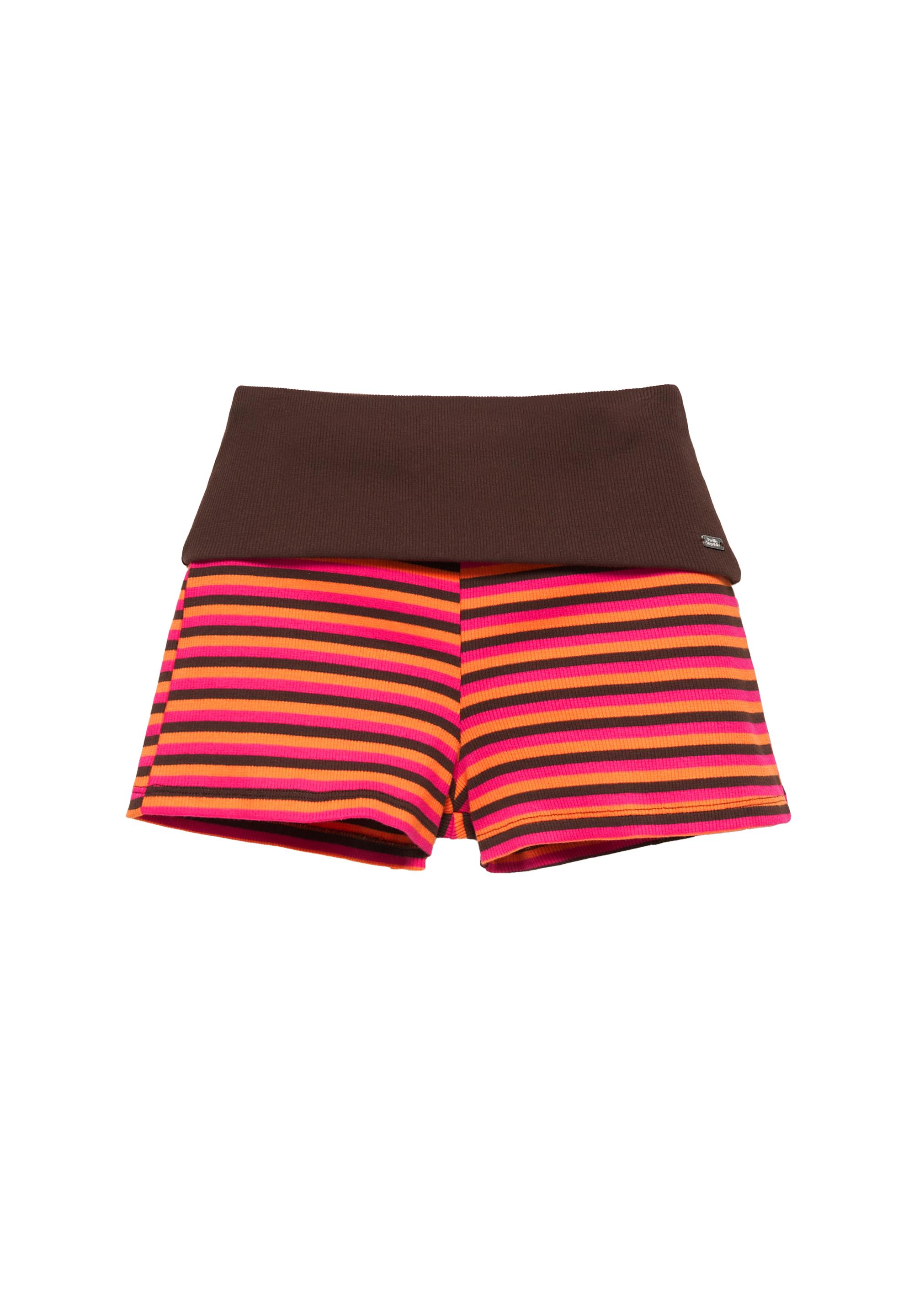 Striped knit shorts — Brown