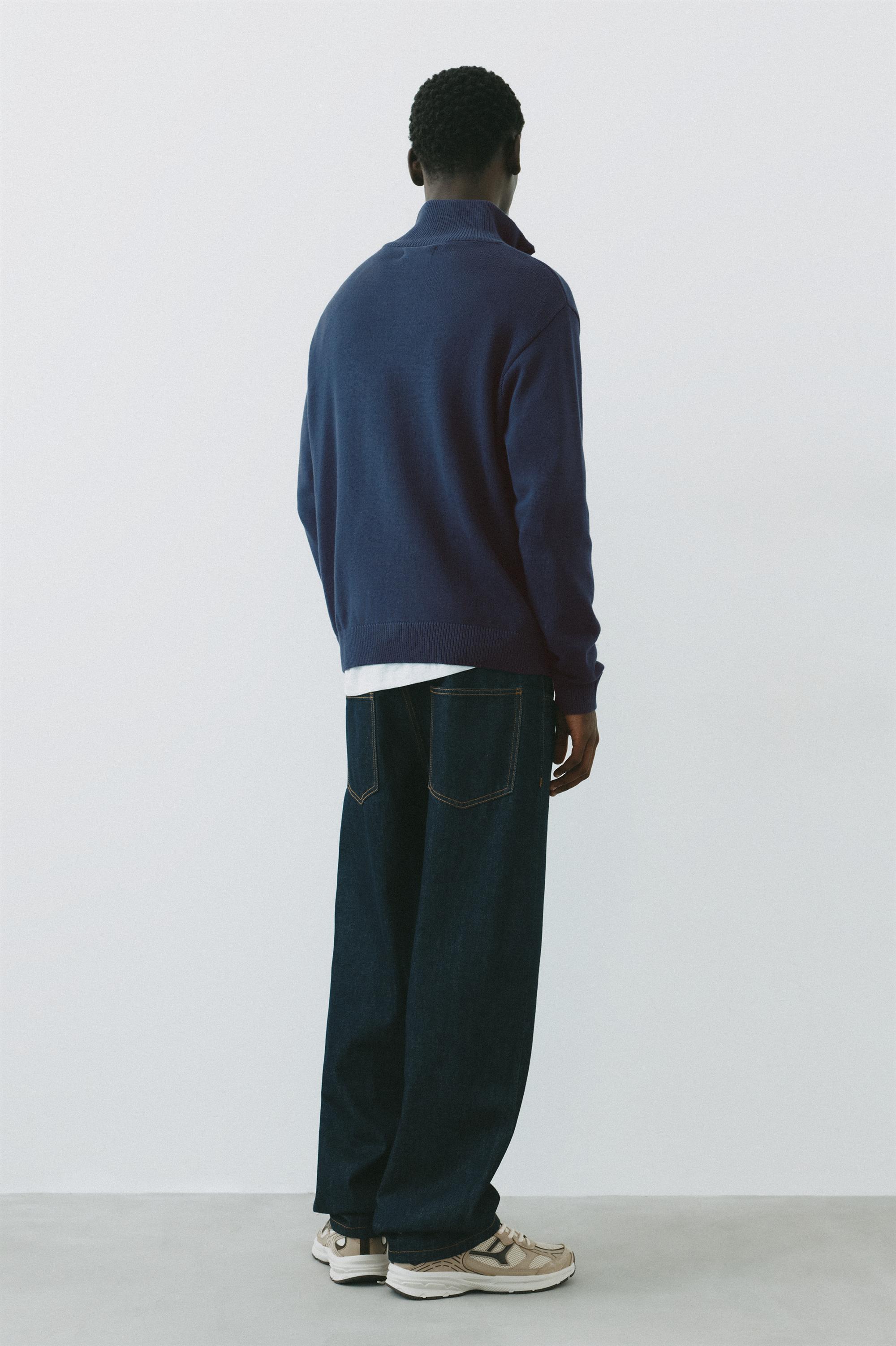 Embroidered quarter-zip sweatshirt — Indigo blue
