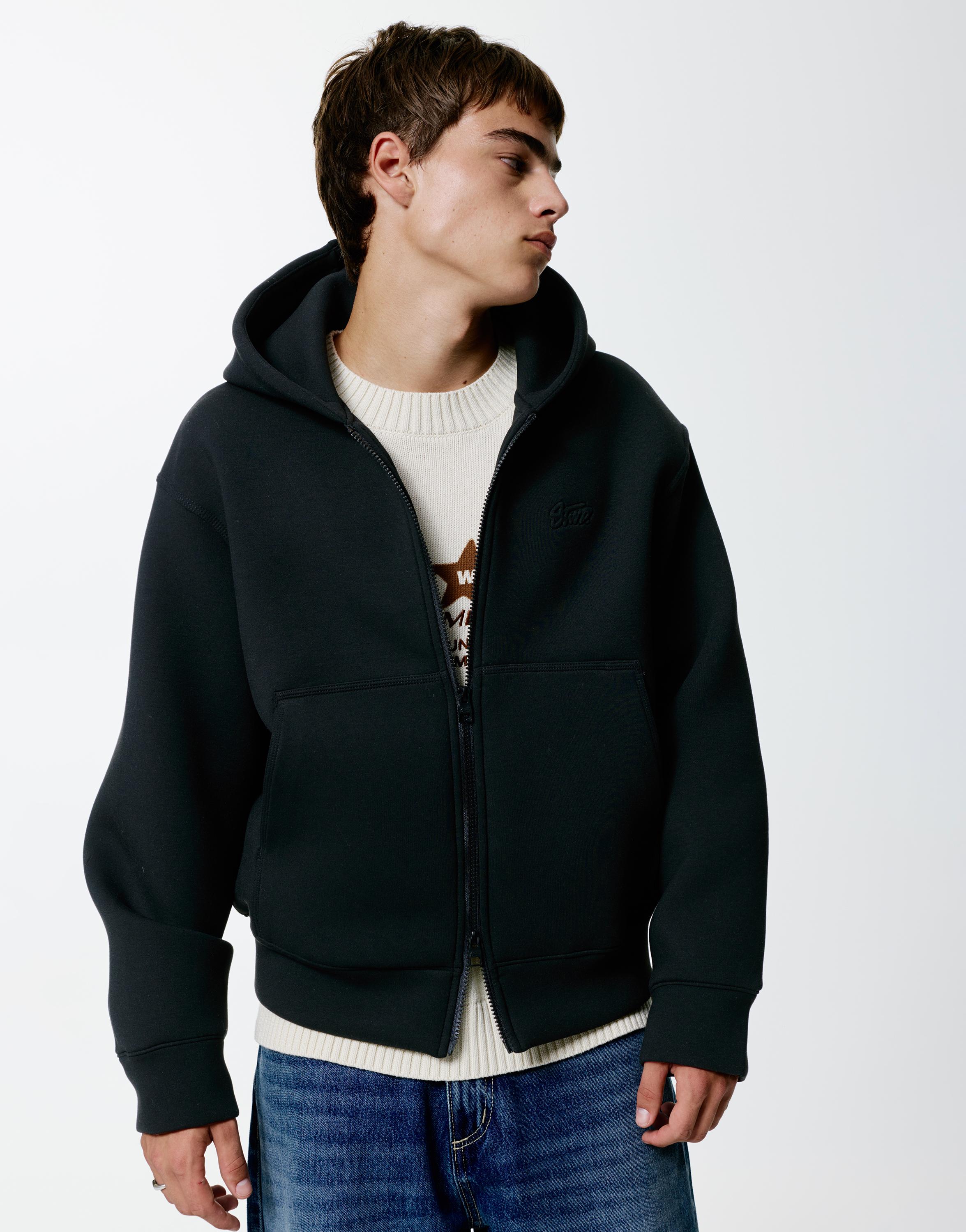 Sentetik kauçuk kumaş görünümlü kapüşonlu sweatshirt - Görsel 24
