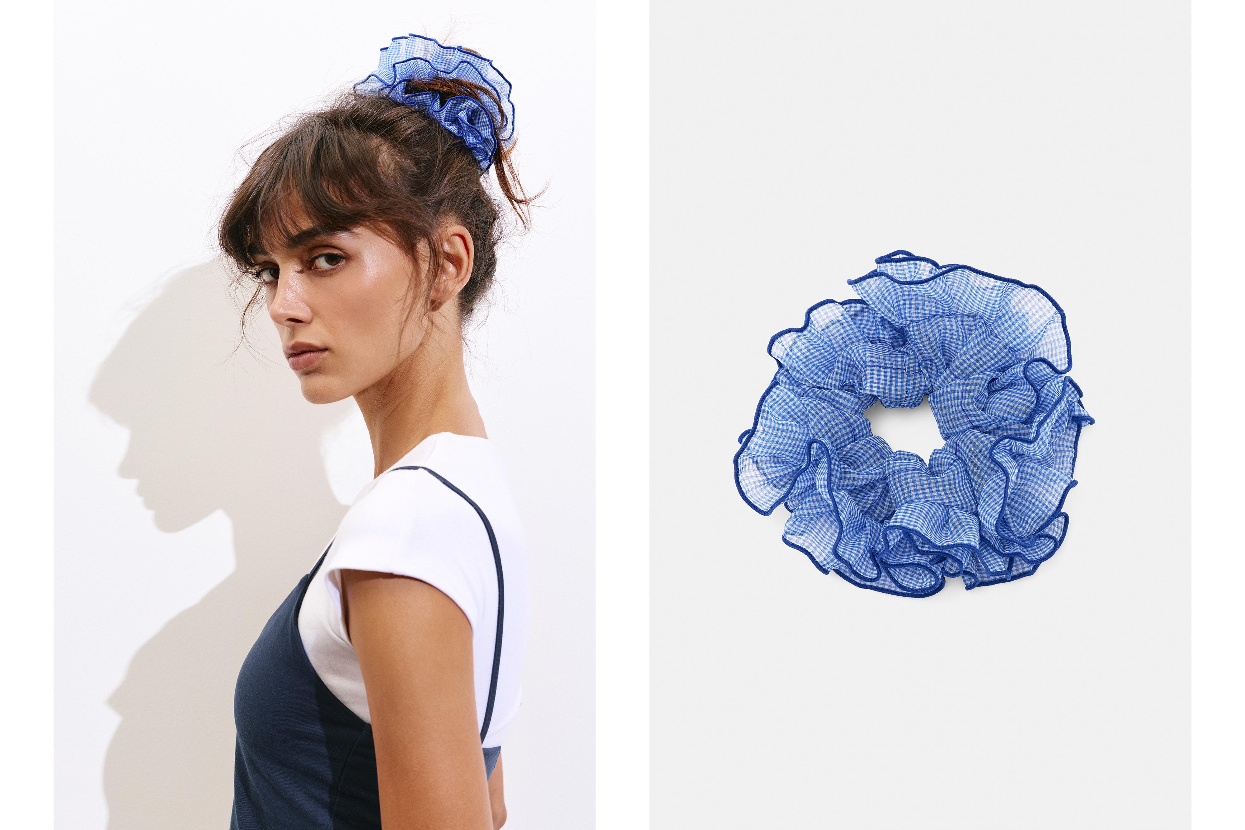 Gingham check scrunchie — Blue
