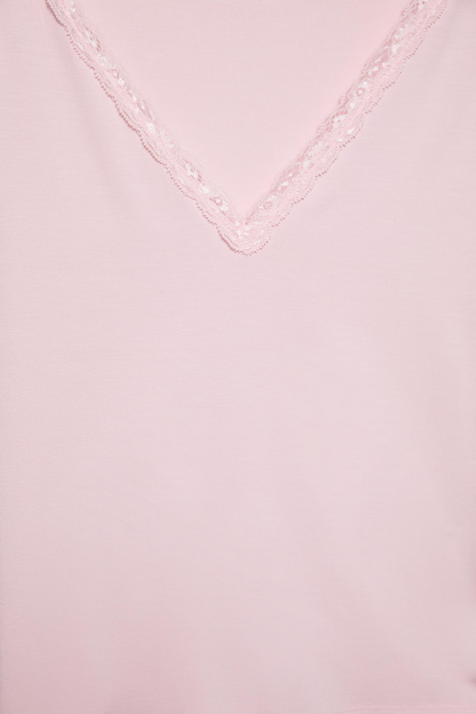 Lace trim neckline T-shirt — Pink