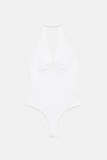 Gathered halterneck bodysuit — White 7