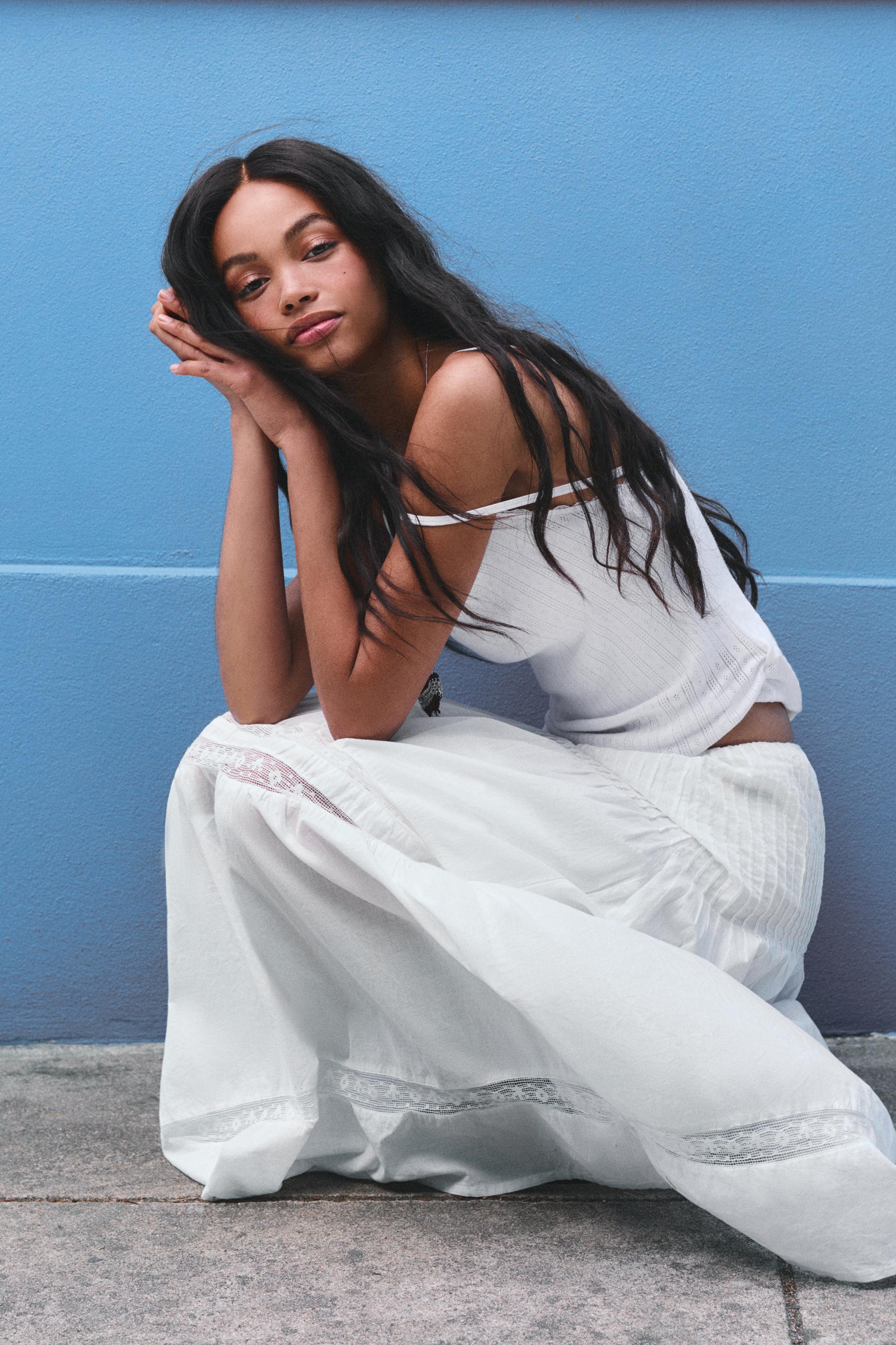 White tiered long skirt — White