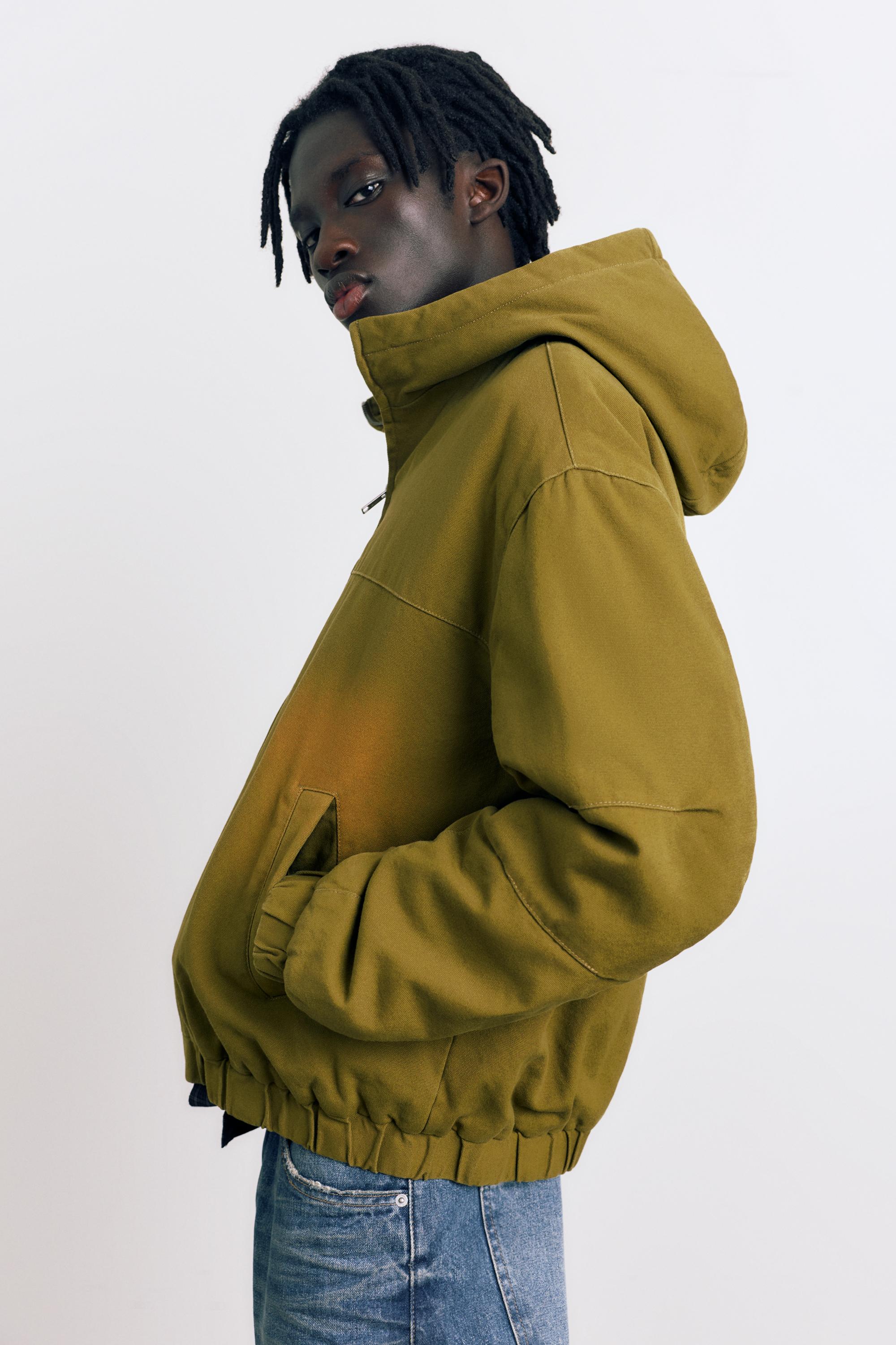 Hooded jacket with faded detail — Green