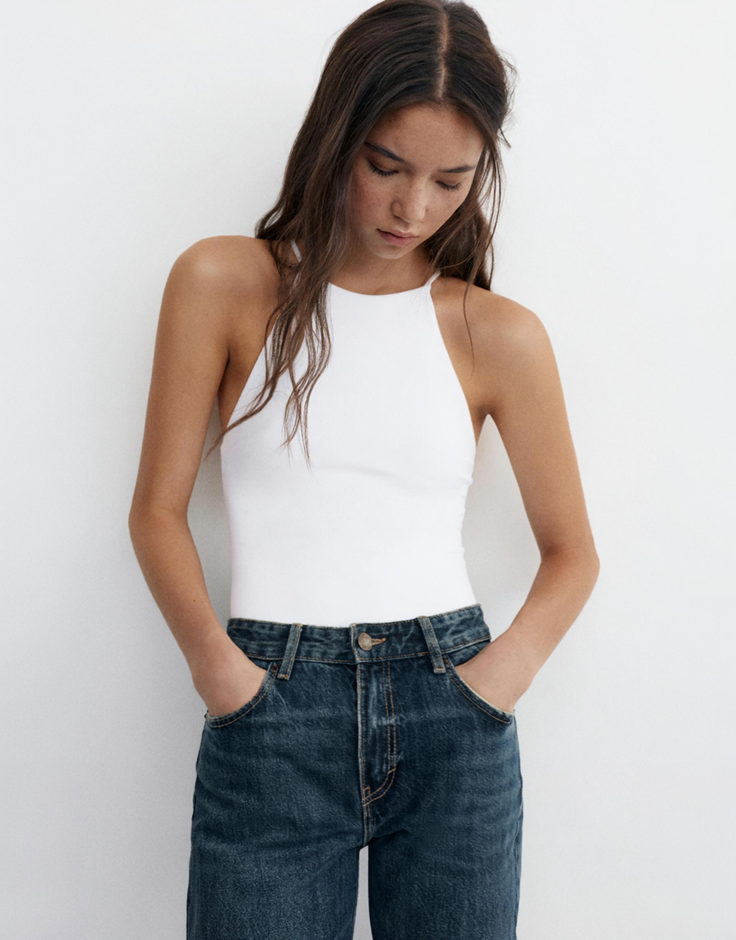 Halter strappy bodysuit — White
