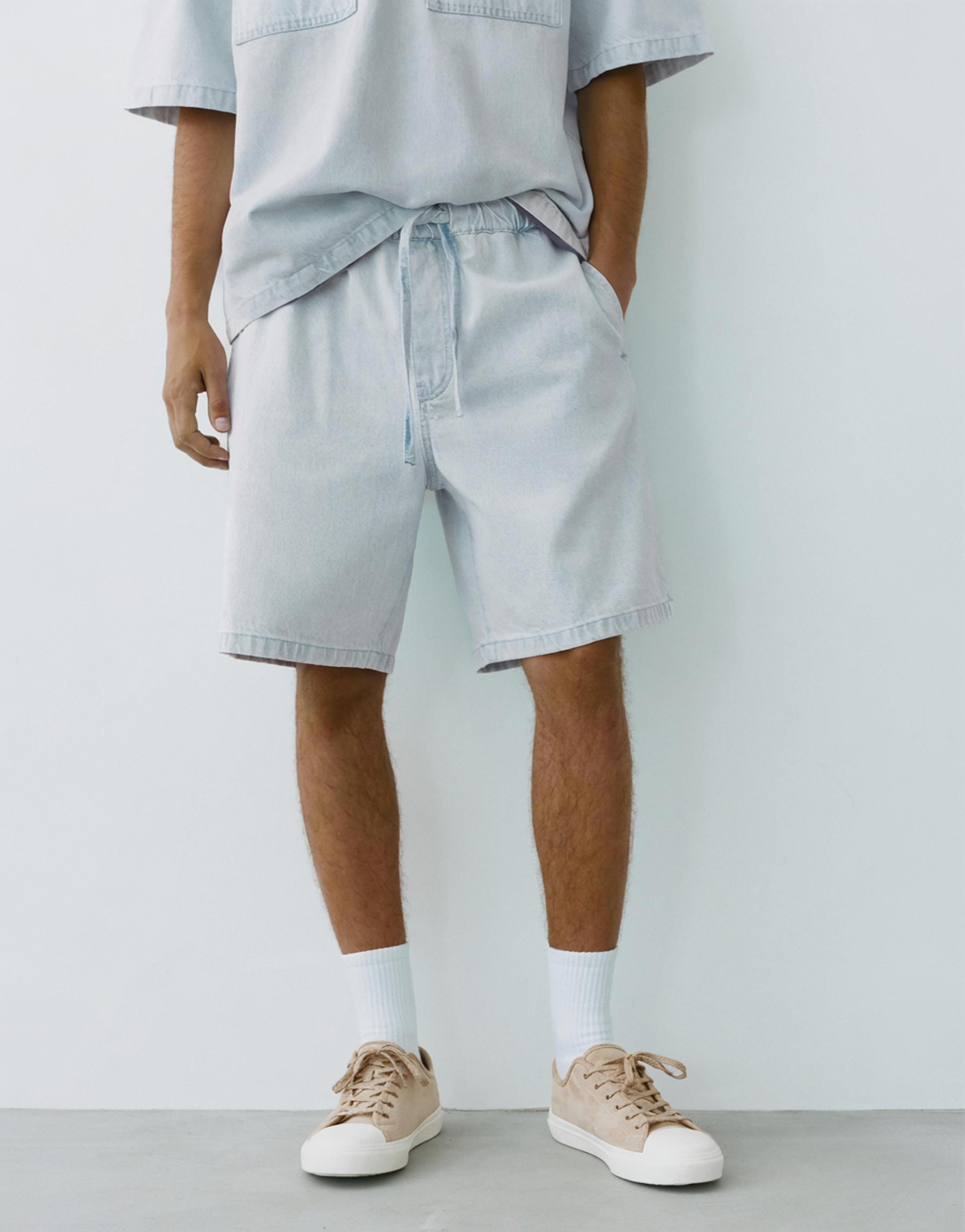 Relaxed denim Bermuda shorts — Sky blue