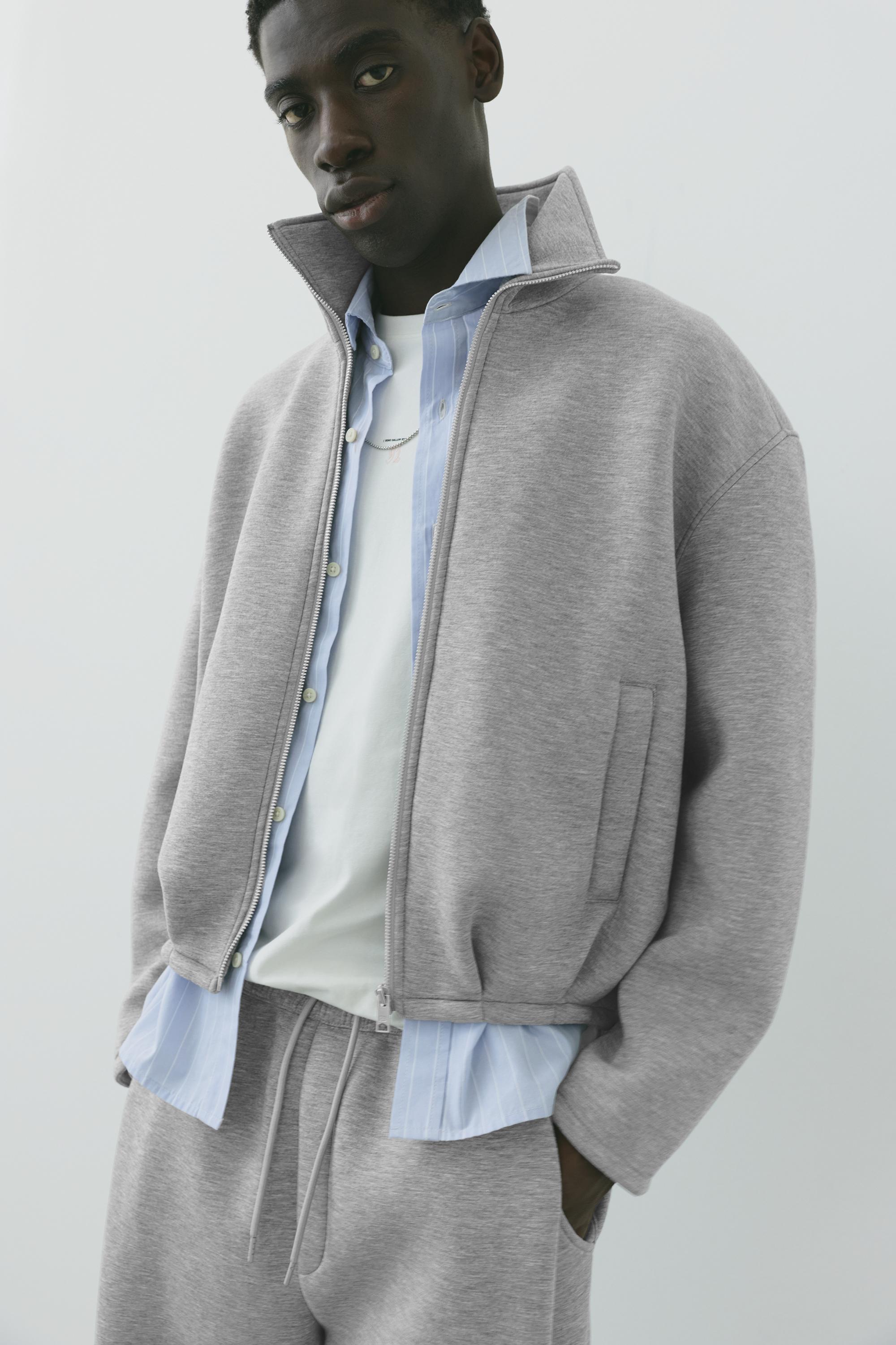 Neoprene-effect zip-up jacket — Grey marl