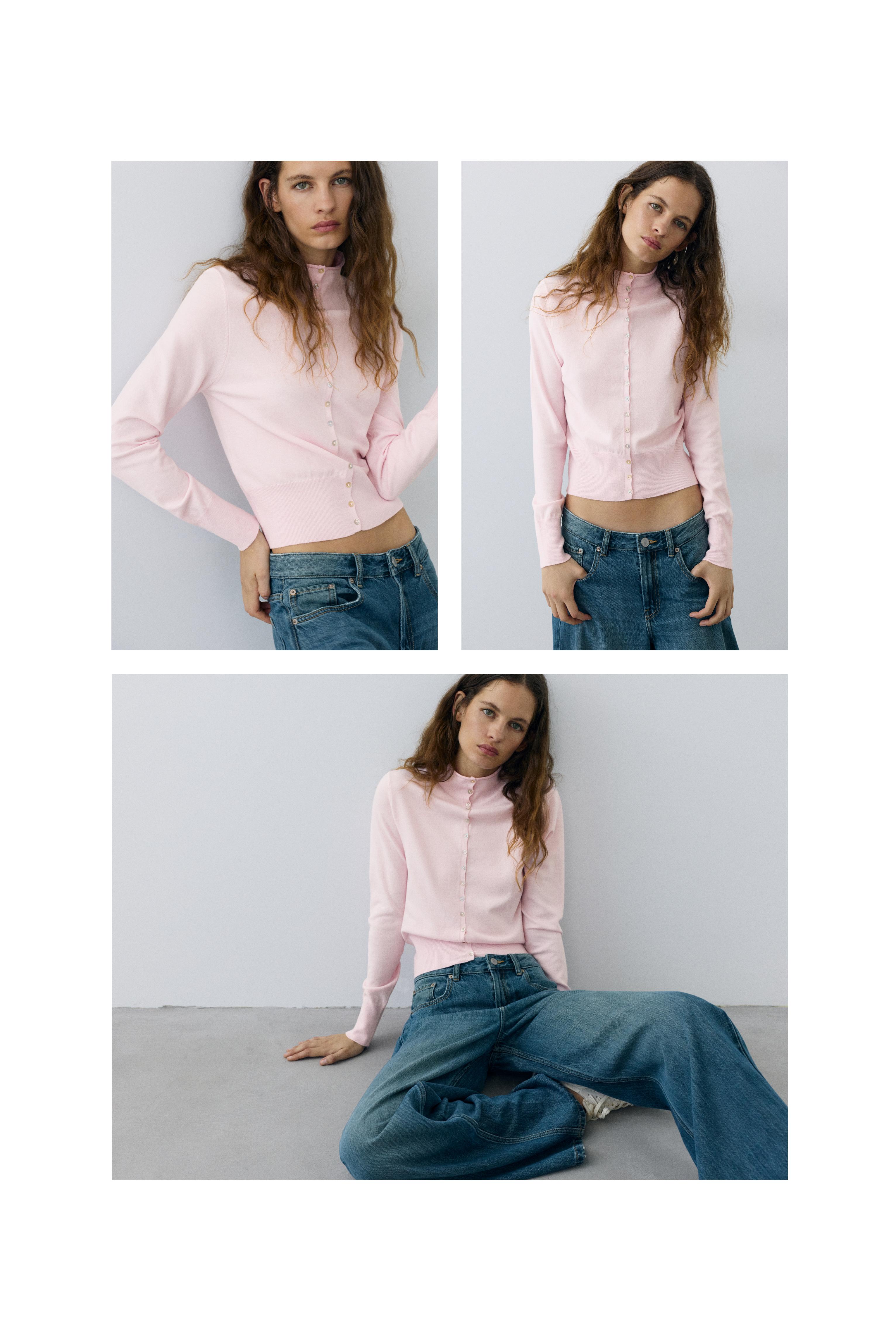 High-neck cardigan — Dusty pink