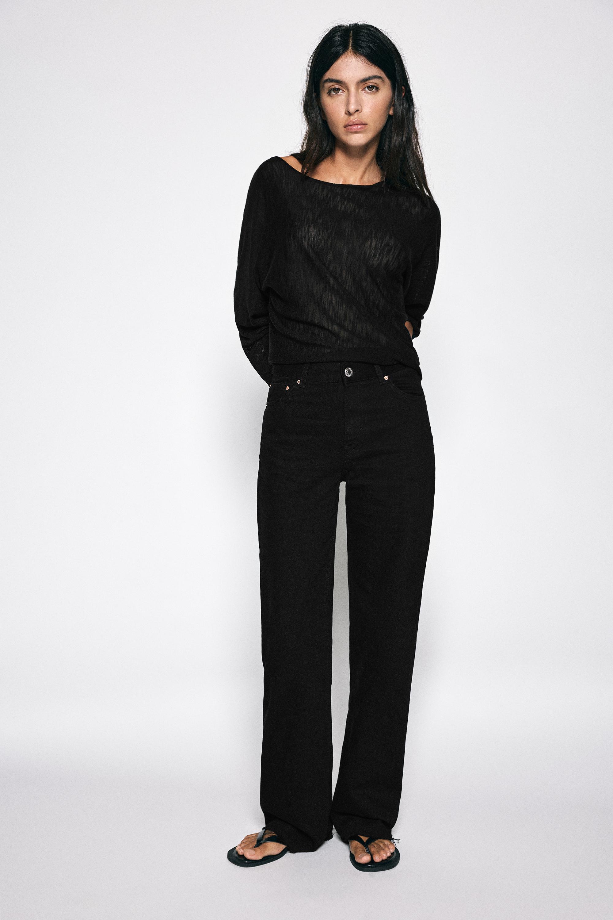High-waist wide straight-leg jeans — Black marl