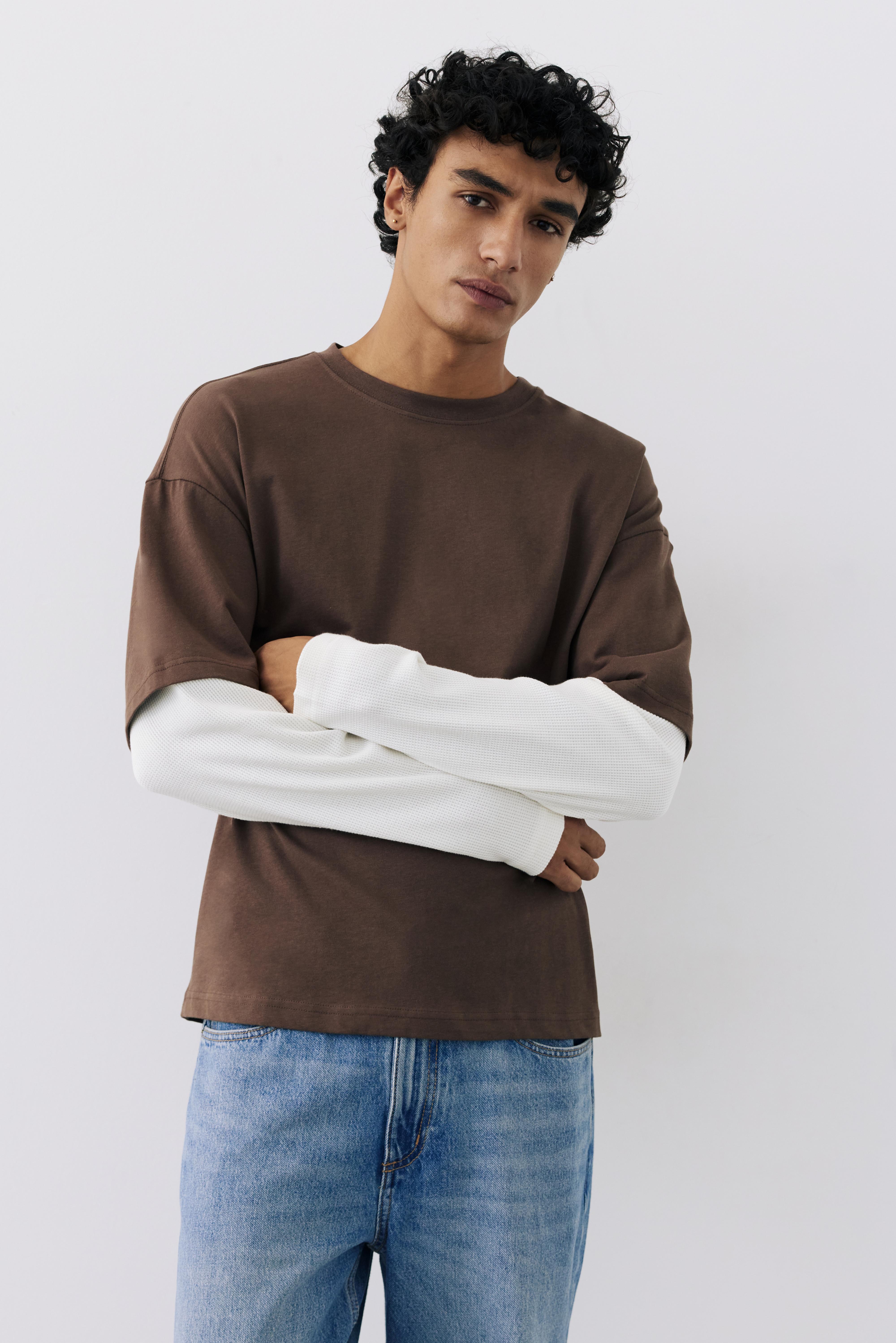 Double-layer long sleeve T-shirt — Brown