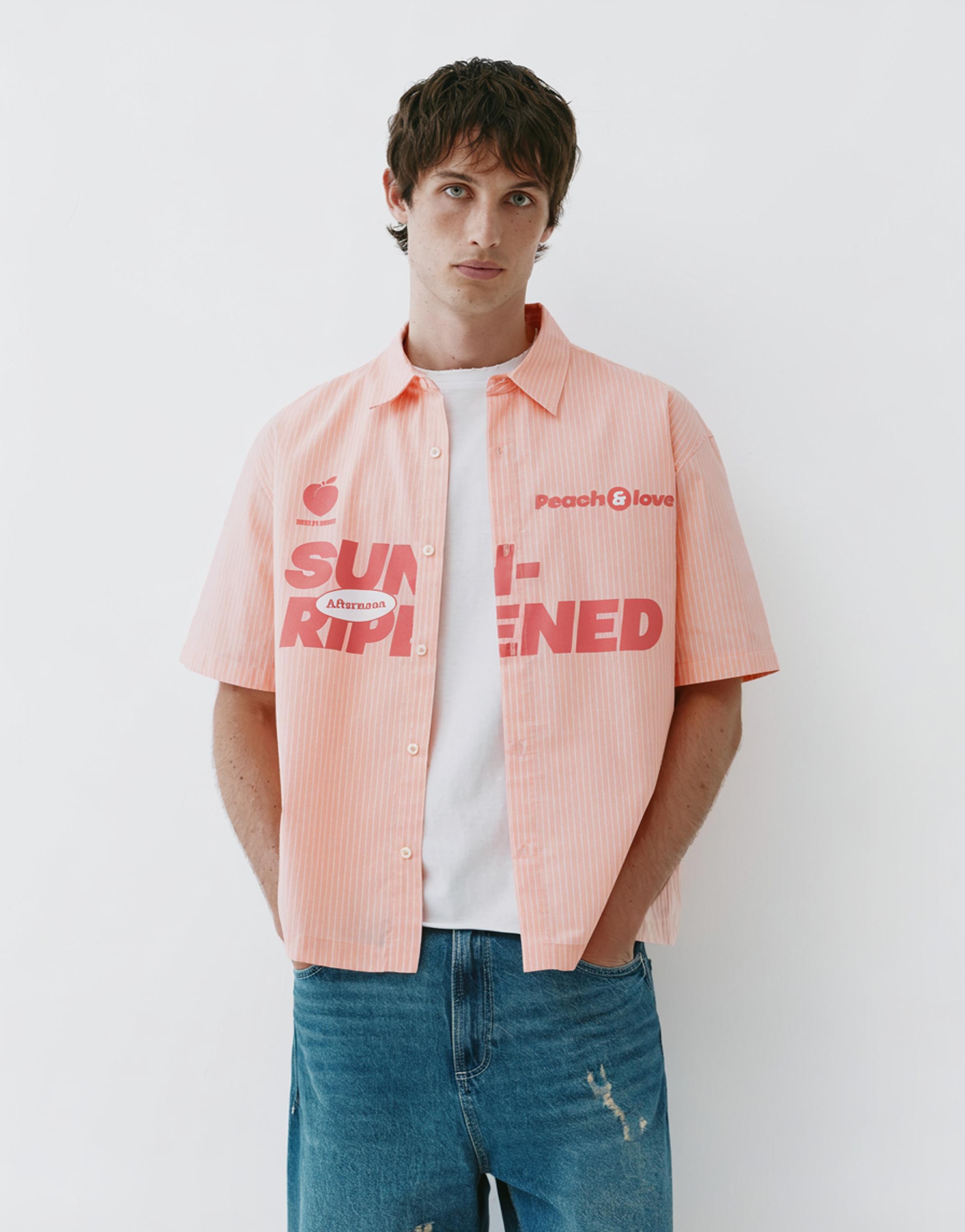Peach striped graphic shirt — Chalk pink