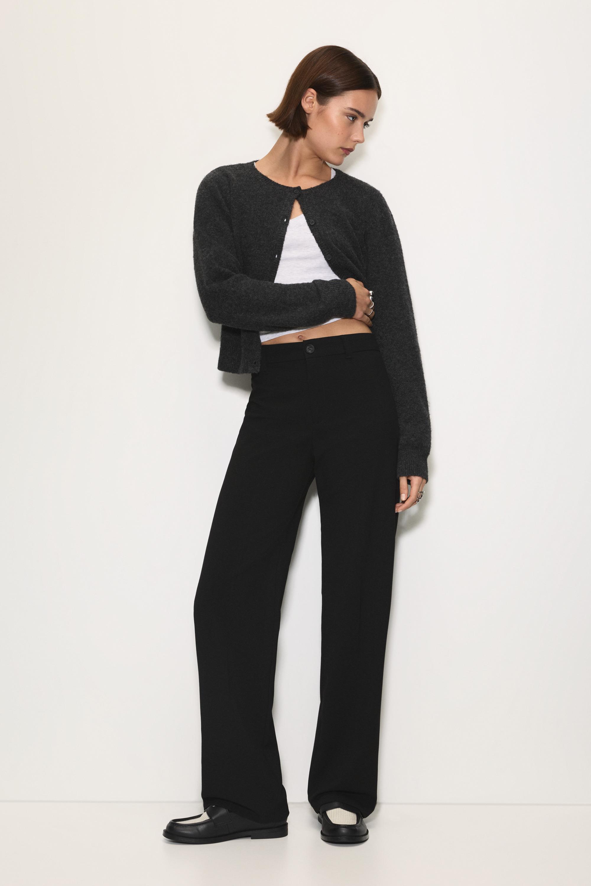 Smart high-waist straight-leg trousers — Black
