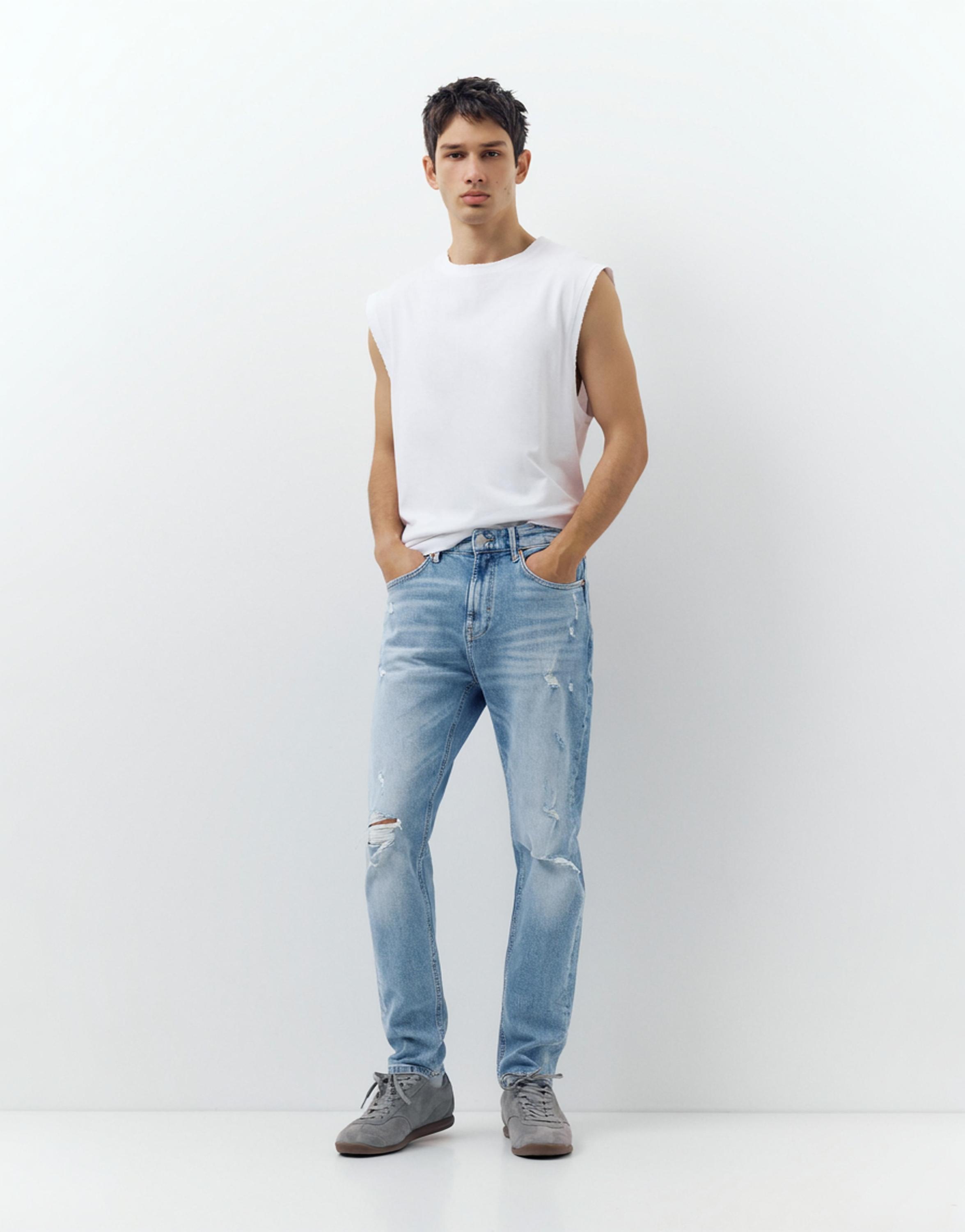 Ripped slim fit jeans — Medium blue