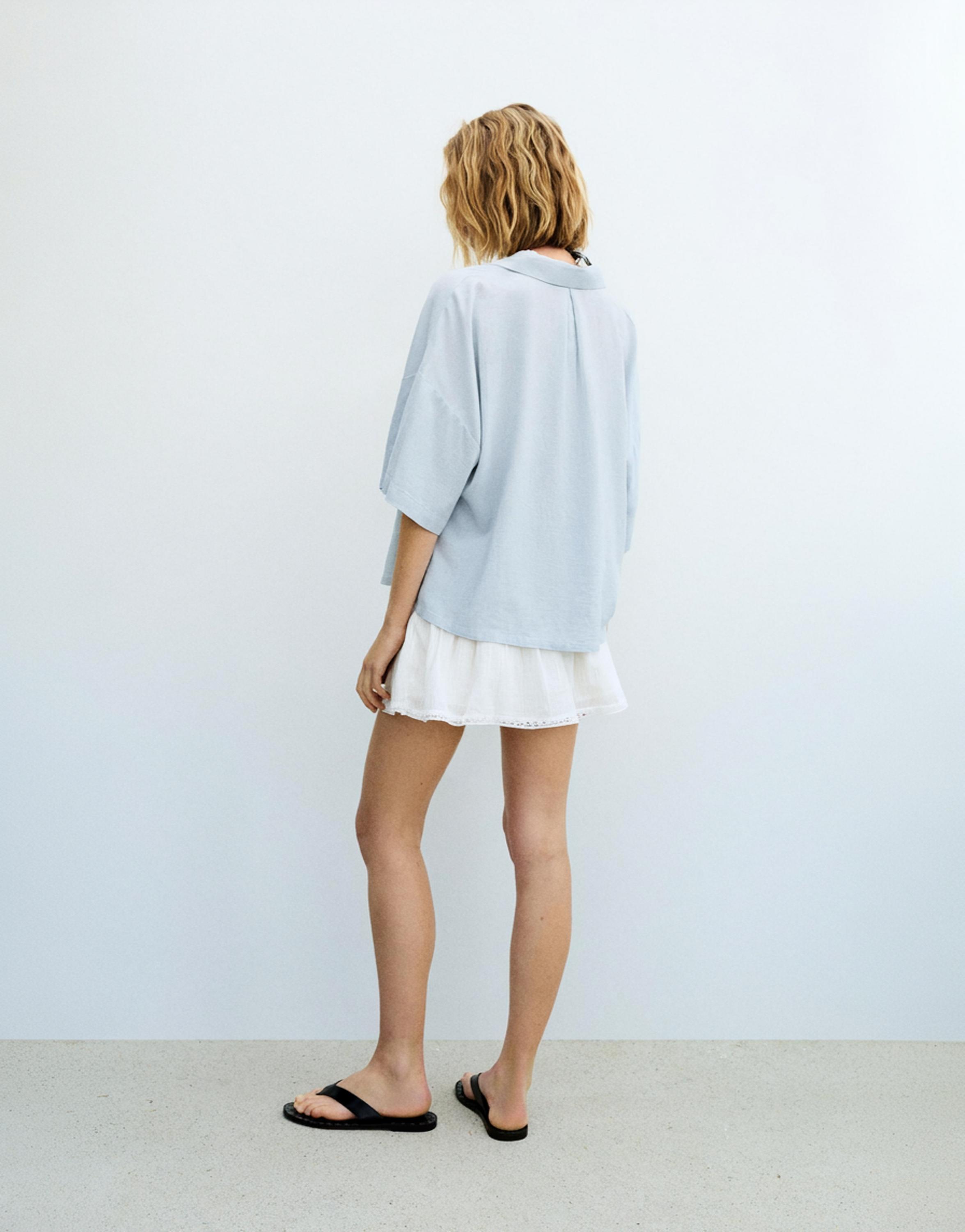 Short sleeve linen blend shirt — Sky blue