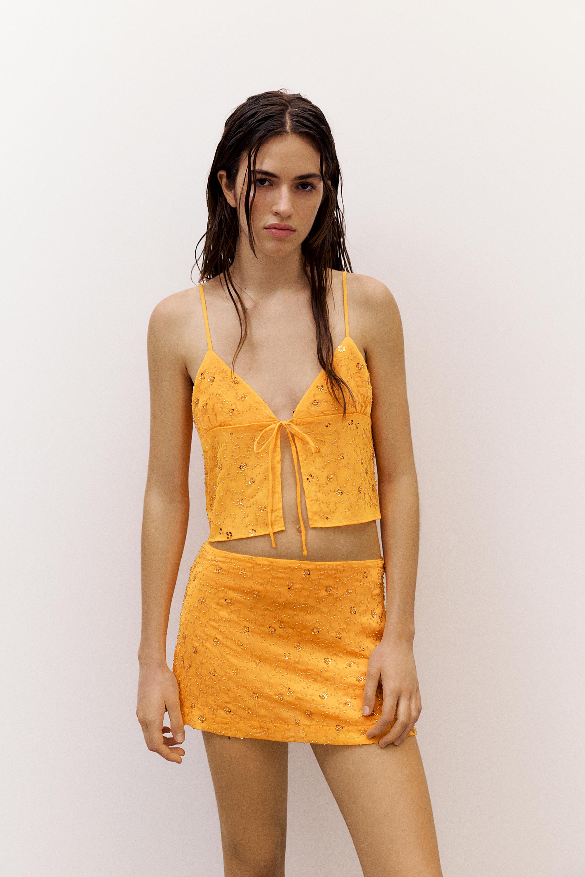 Orange sequin mini skirt — Orange