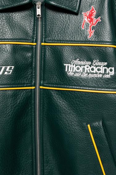 Leather effect embroidered jacket — Medium green 10