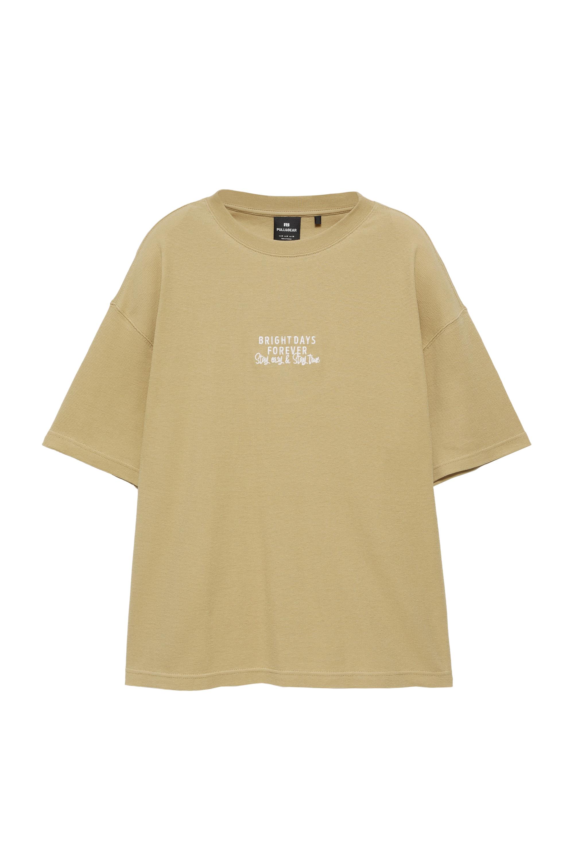Waffle dokulu ve sloganlı t-shirt