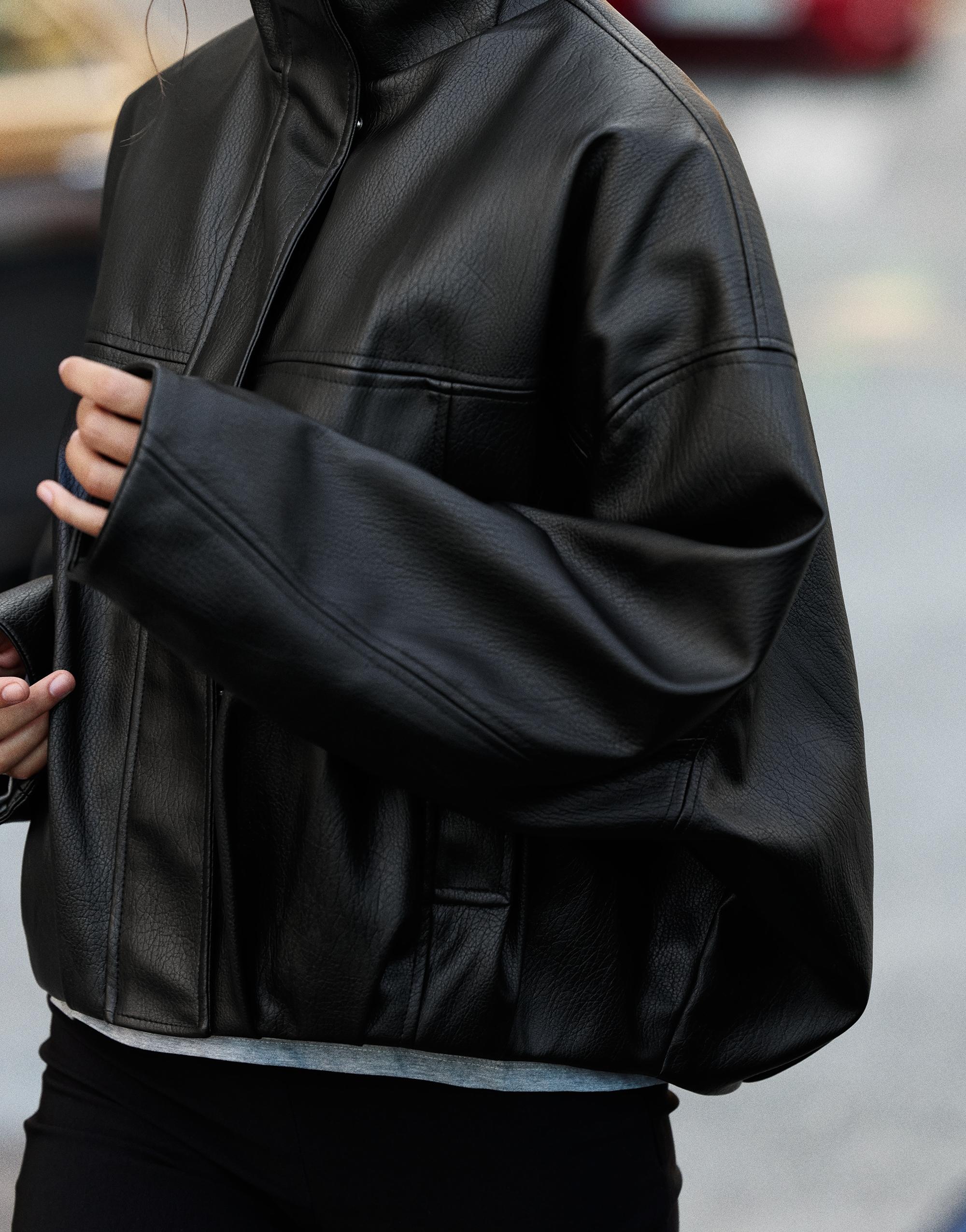 Leather effect balloon jacket — Black