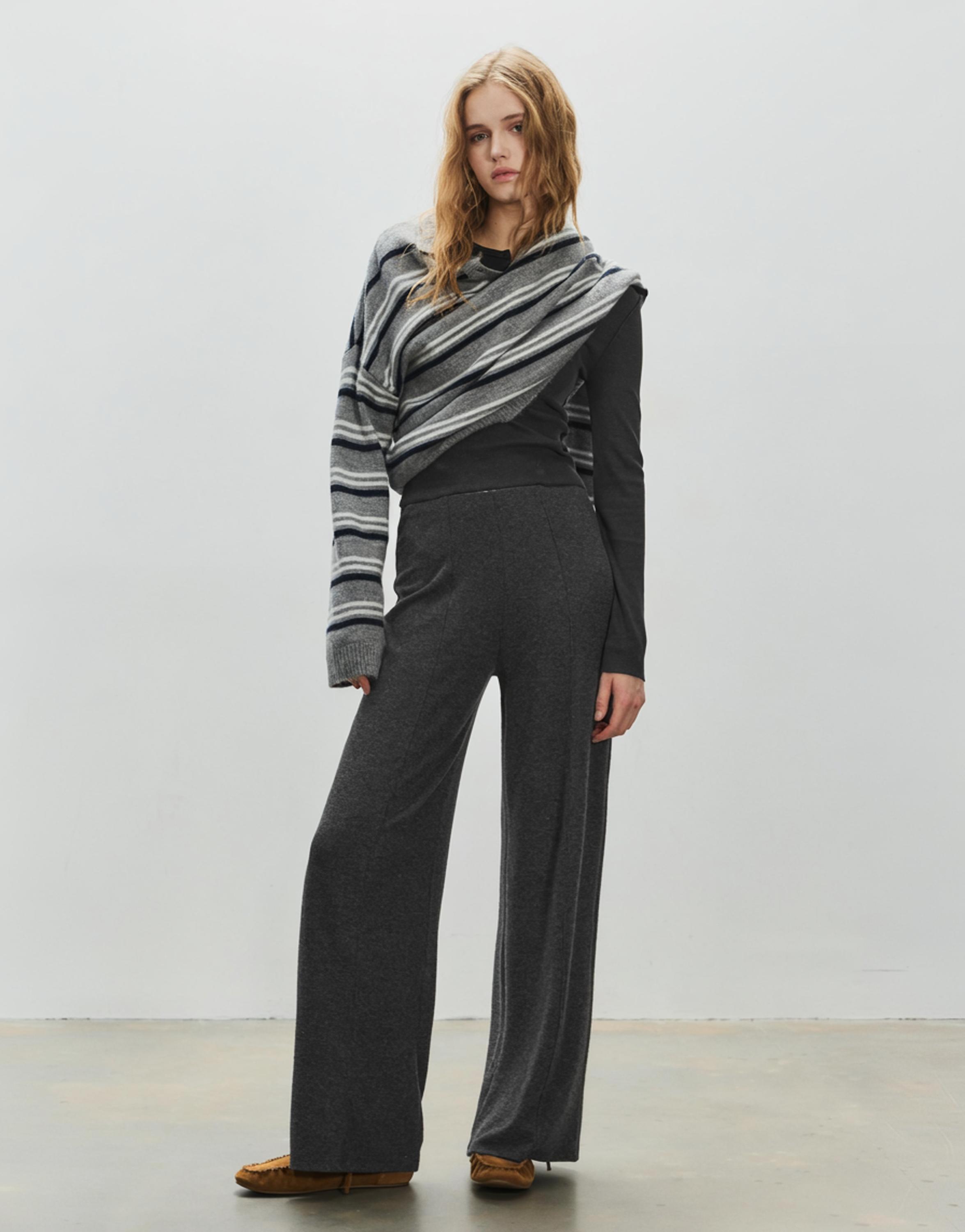 Wide-leg soft touch trousers — Dark grey