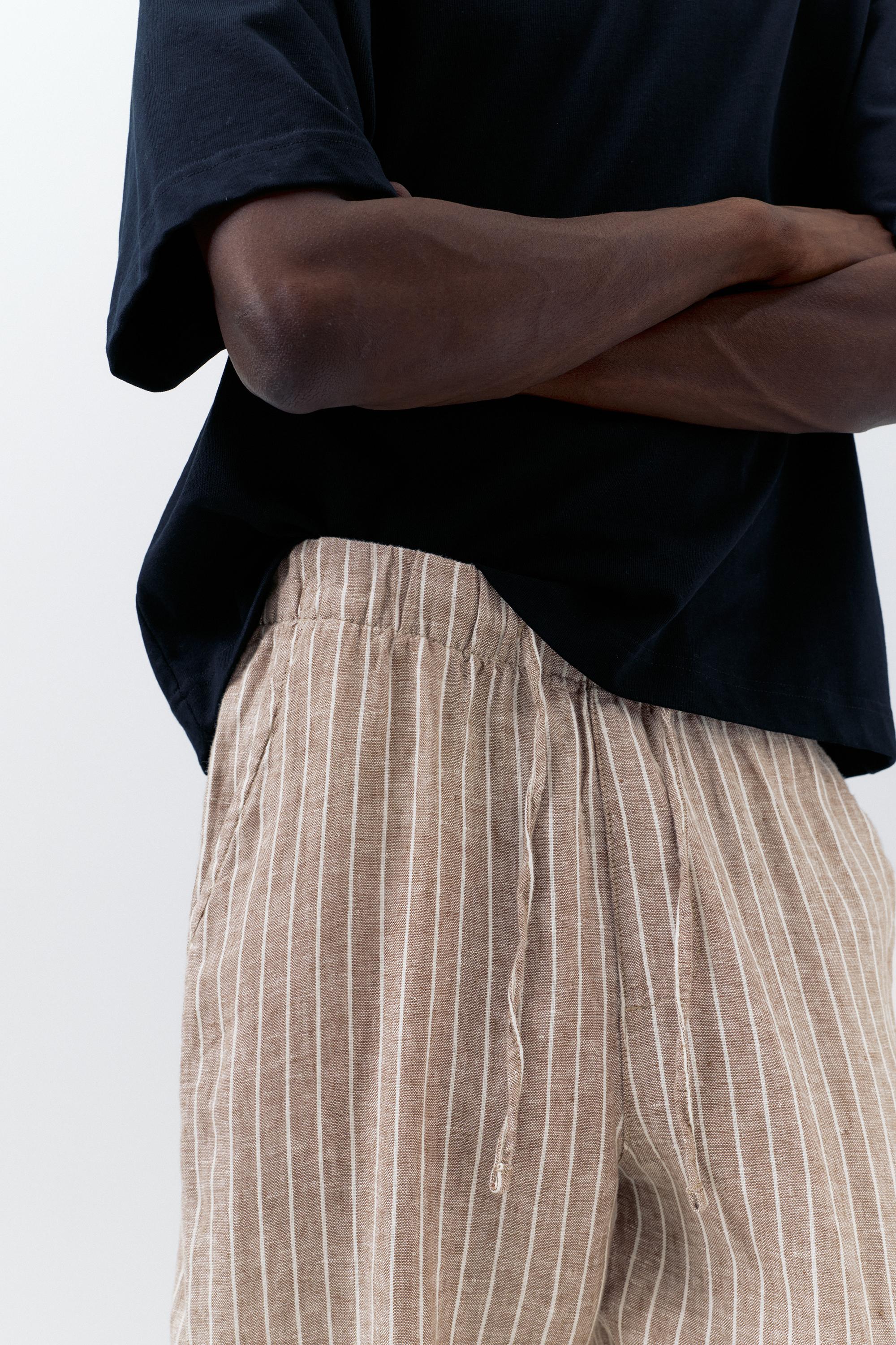 100% linen jogger trousers — Striped