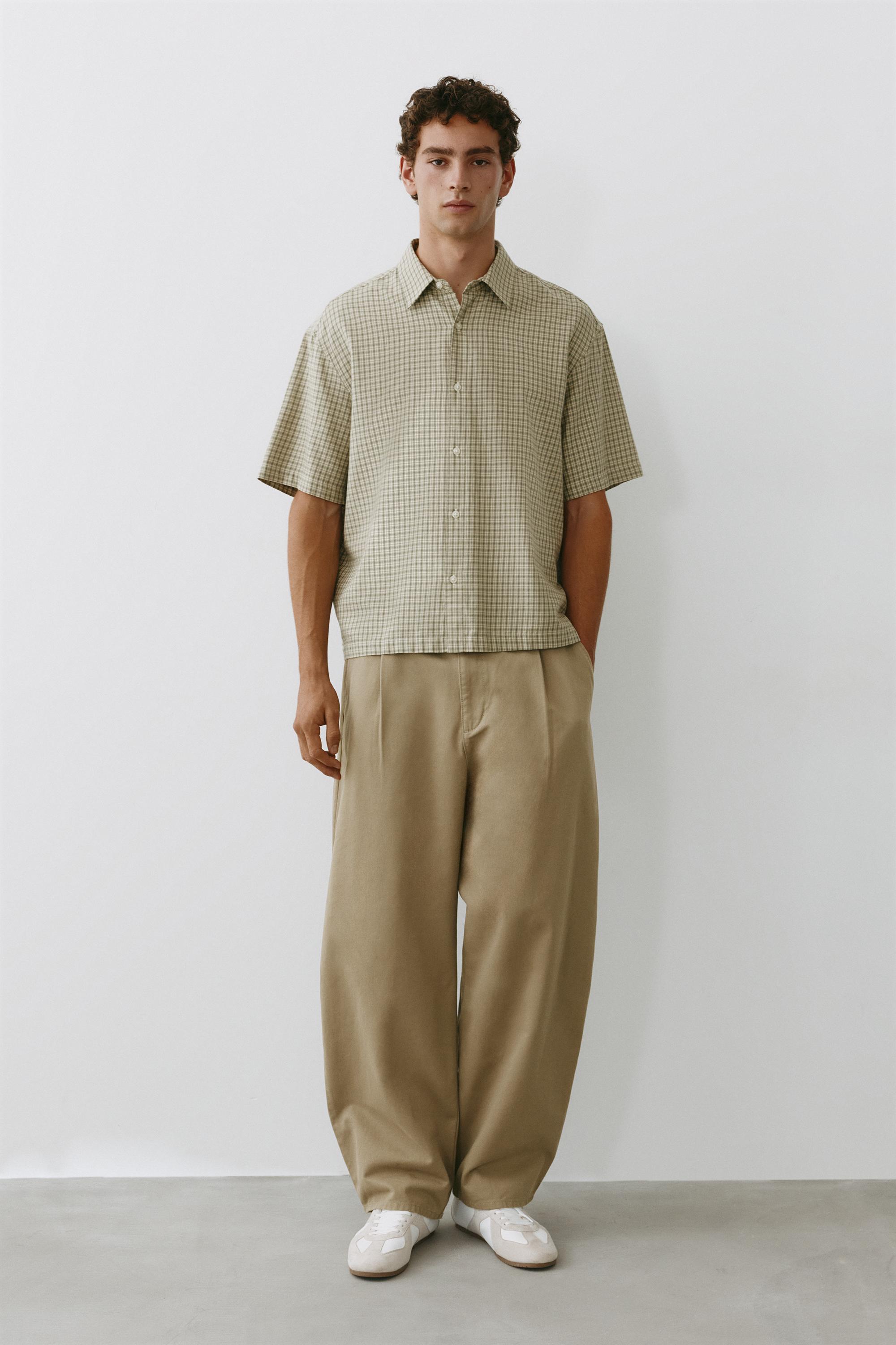 Short sleeve check shirt — Green/Ecru