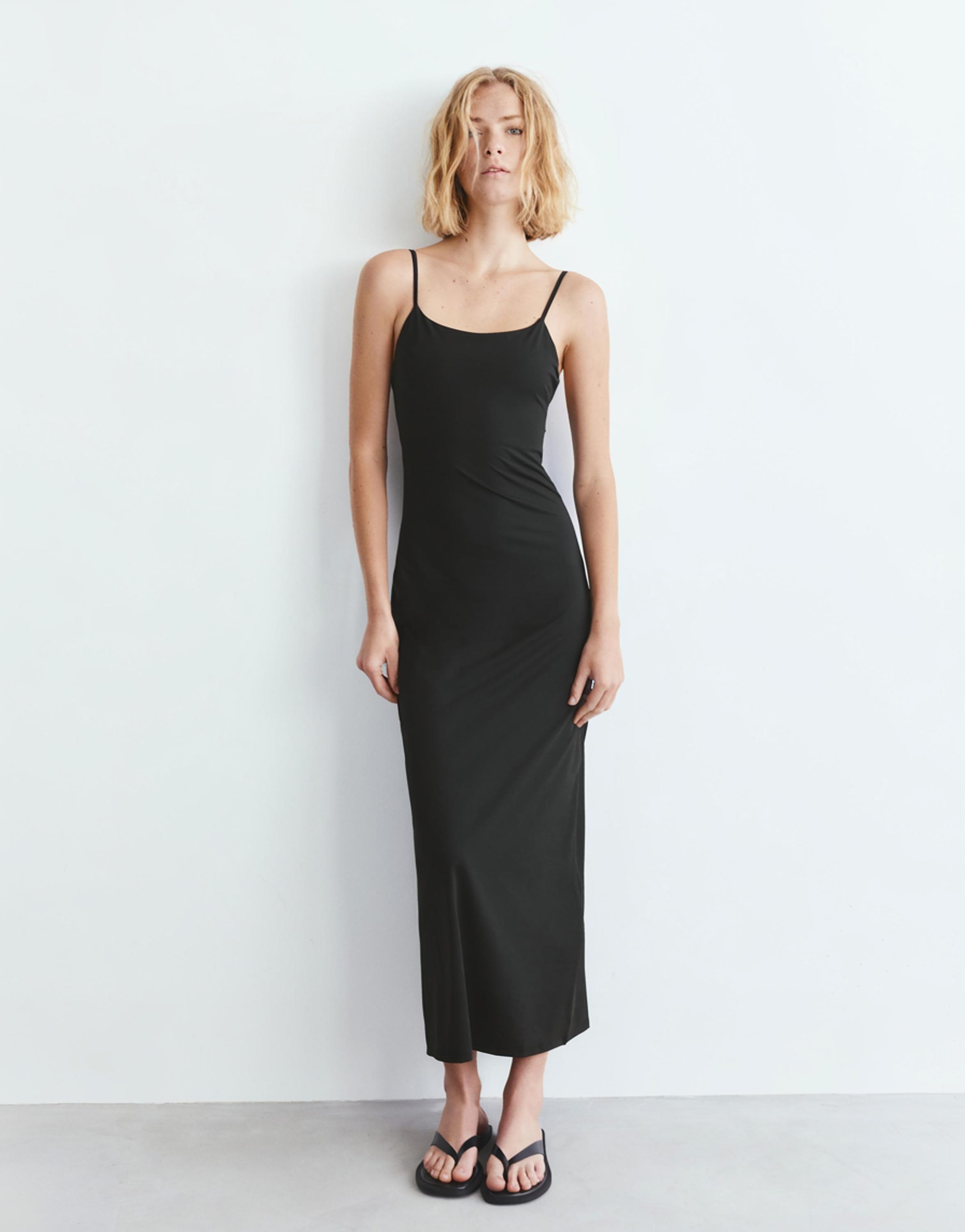 Polyamide strappy midi dress — Black