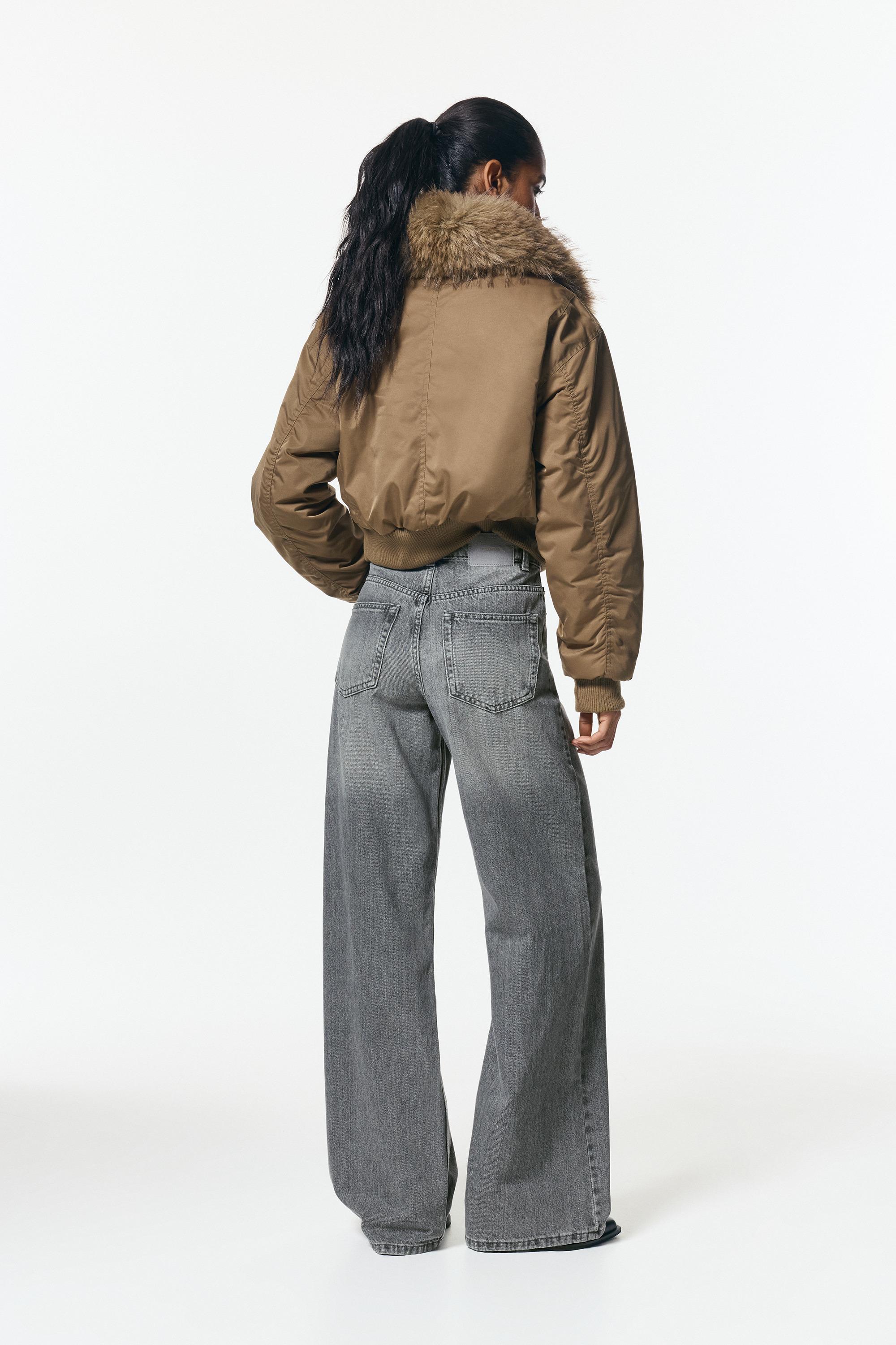 High-waist wide-leg jeans — Medium grey