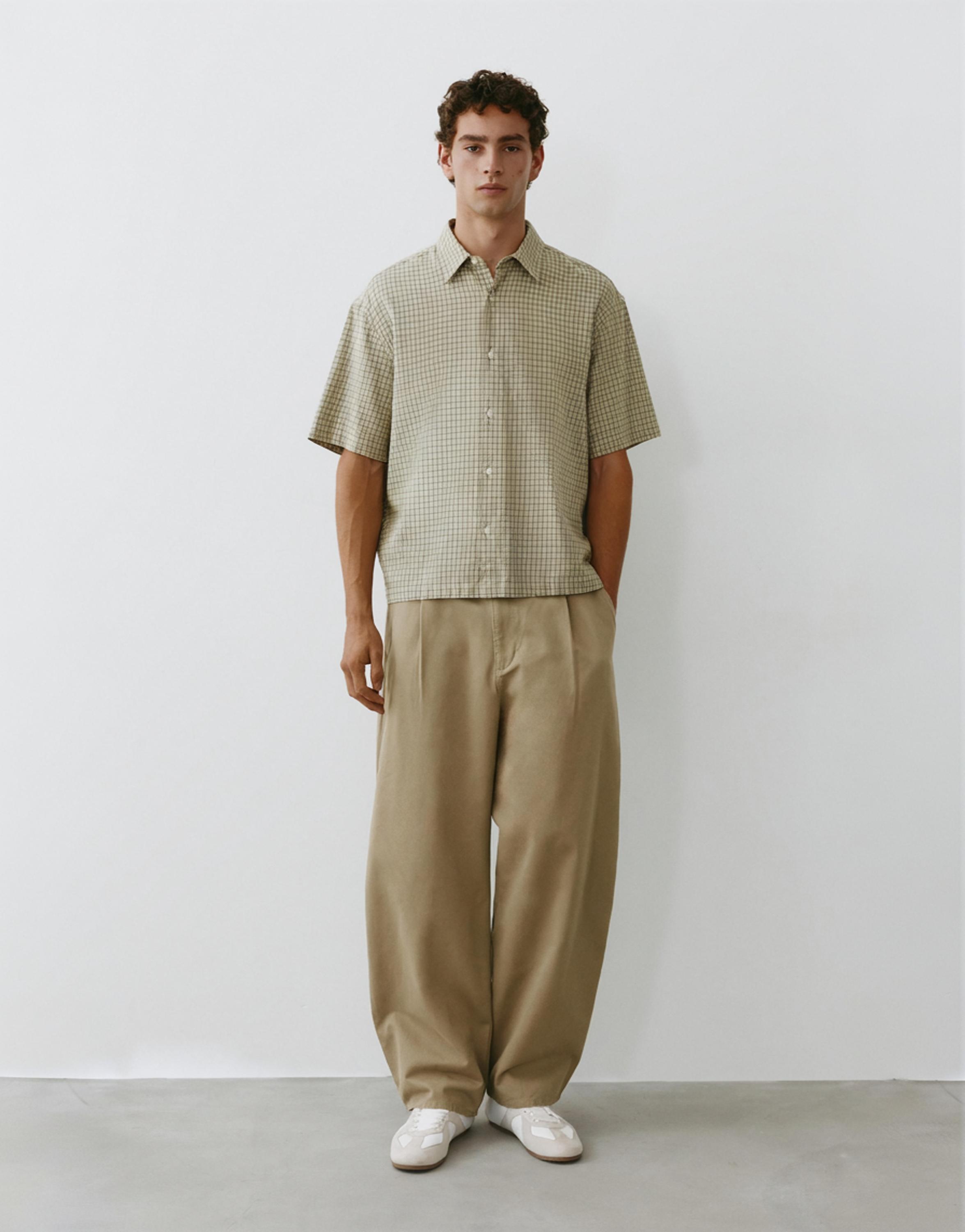 Short sleeve check shirt — Green/Ecru