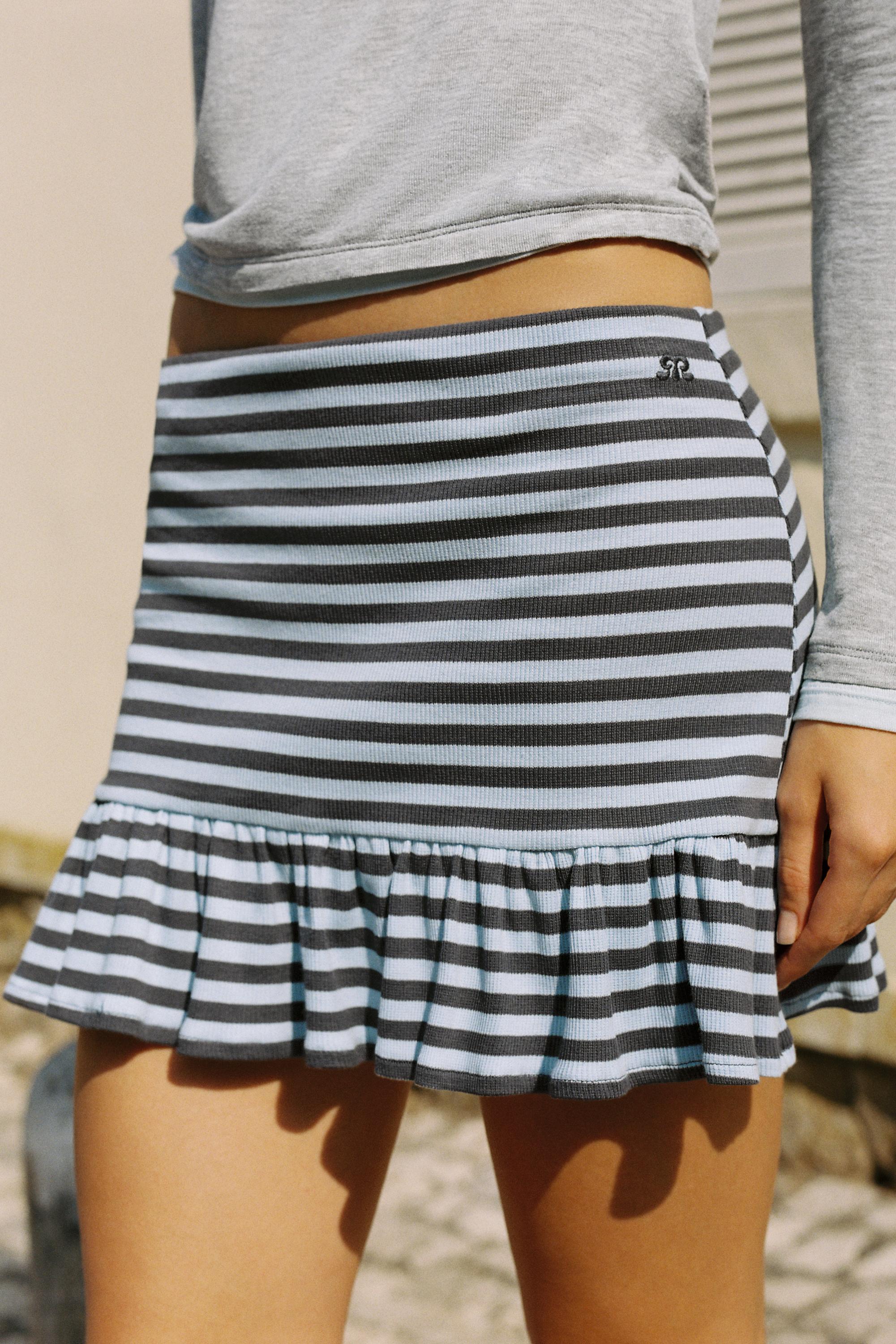 Striped ruffle mini skirt — Bluish grey