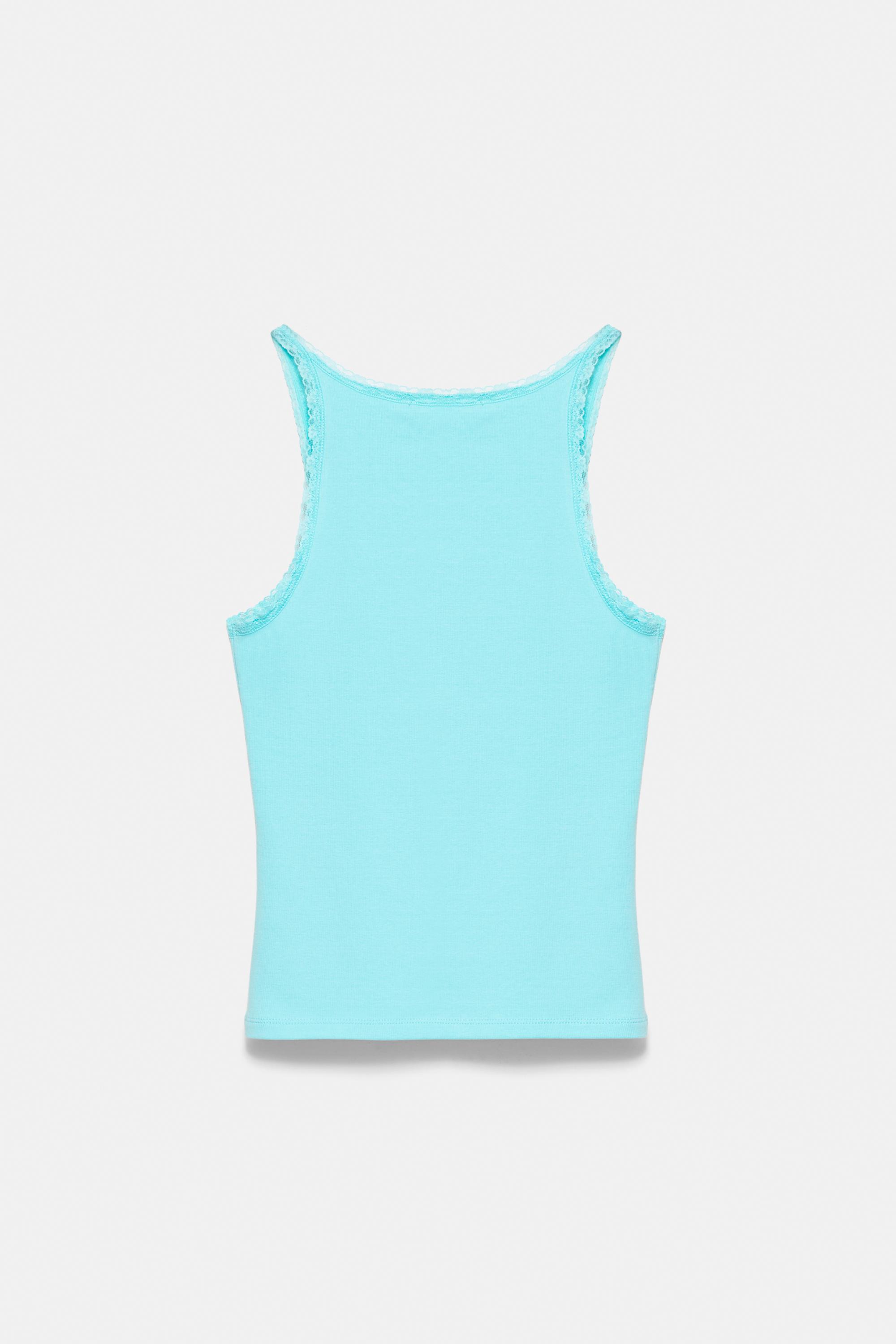 Lace-trim tank top — Turquoise