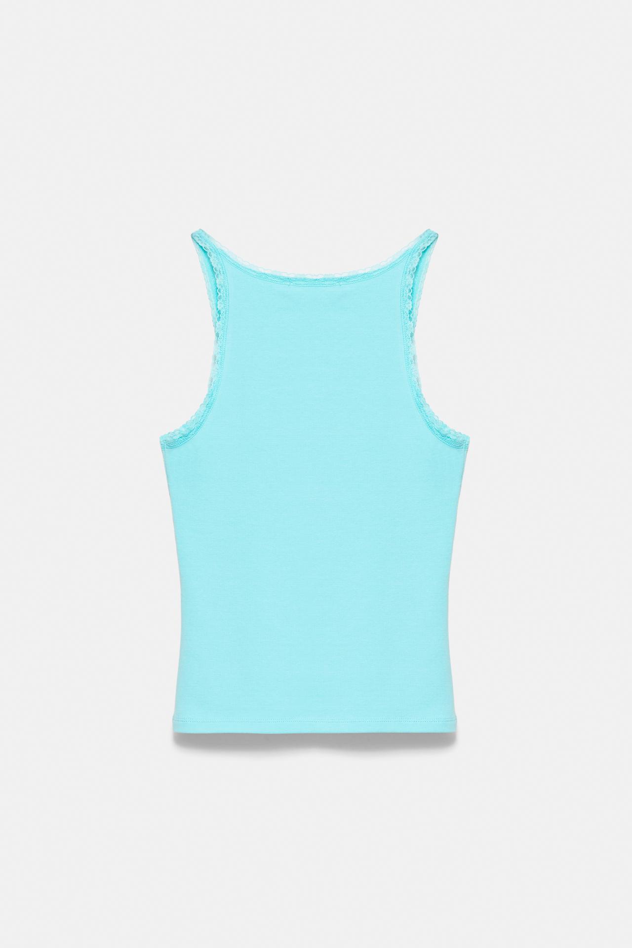 Lace-trim tank top — Turquoise
