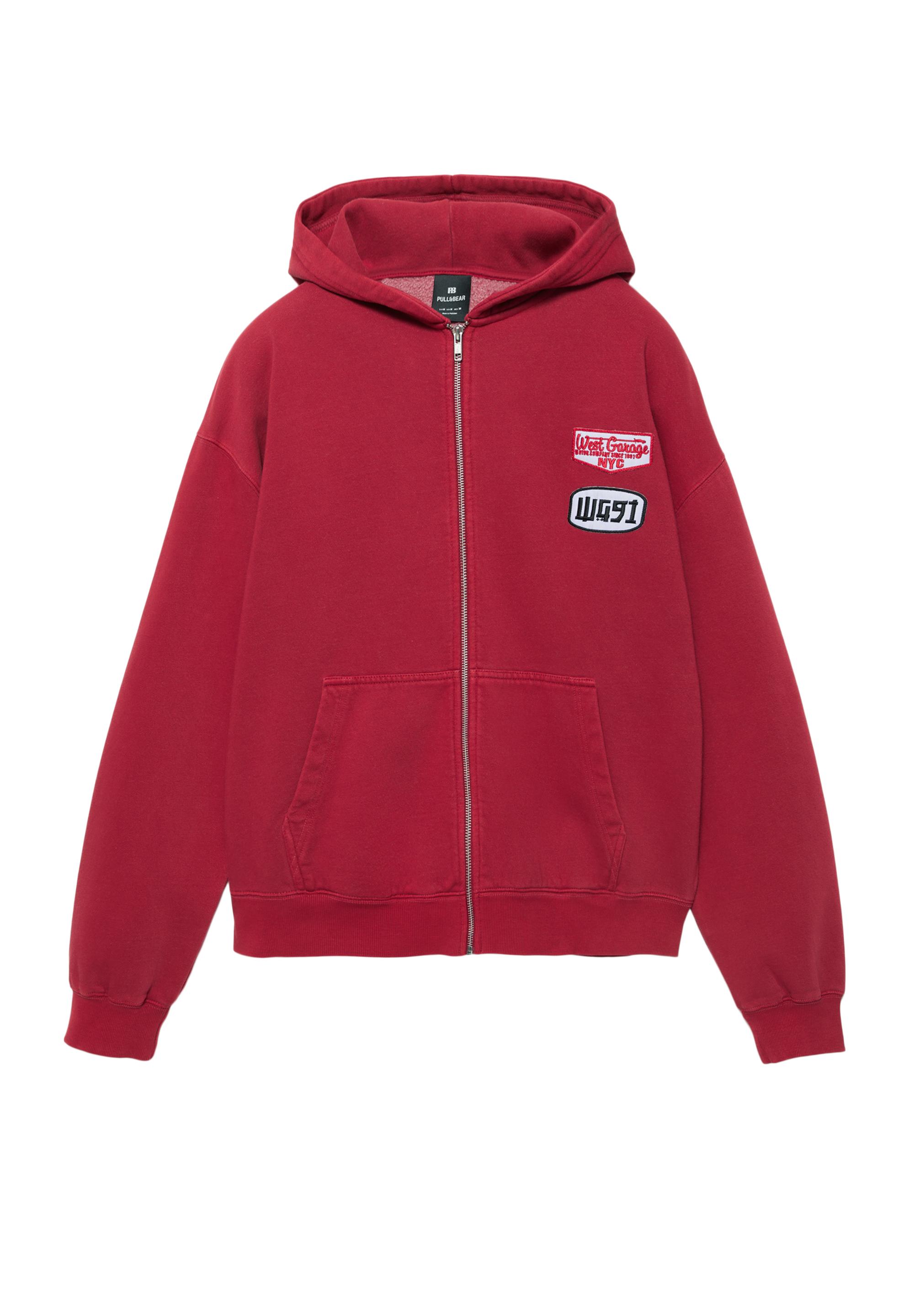 Fermuarlı yamalı kapüşonlu sweatshirt - Görsel 3