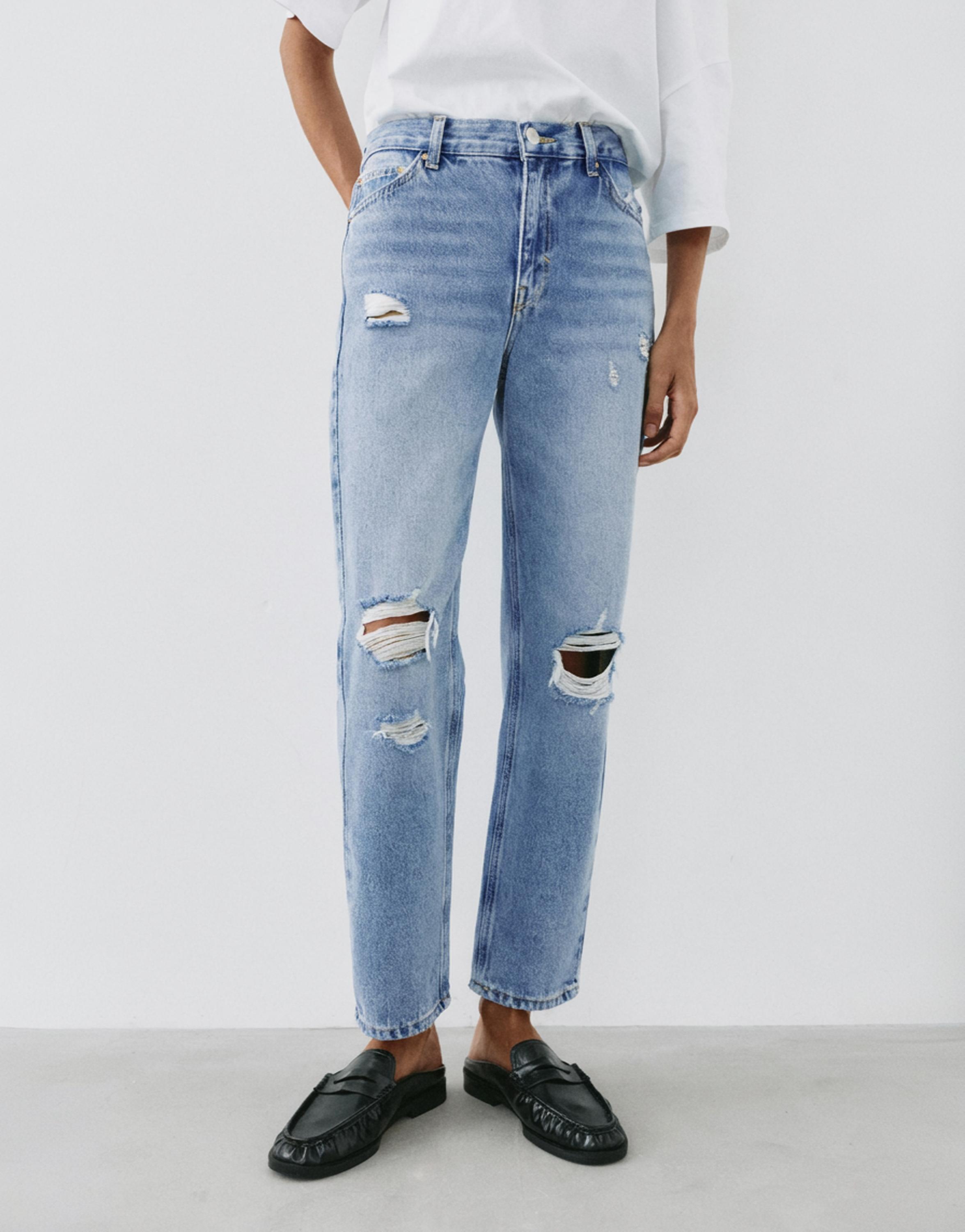 Ripped mom fit jeans — Indigo