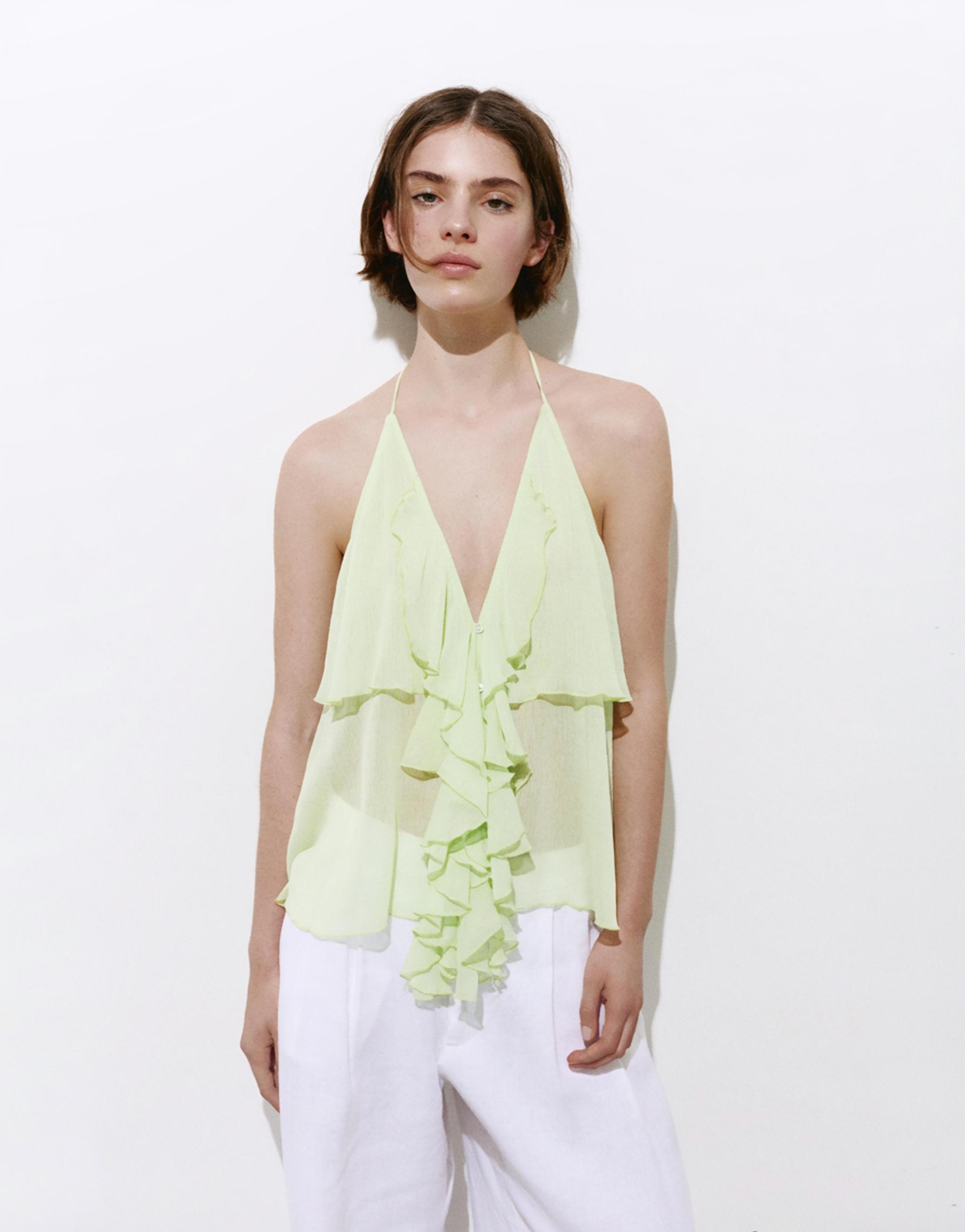 Halter top with ruffles — Apple green
