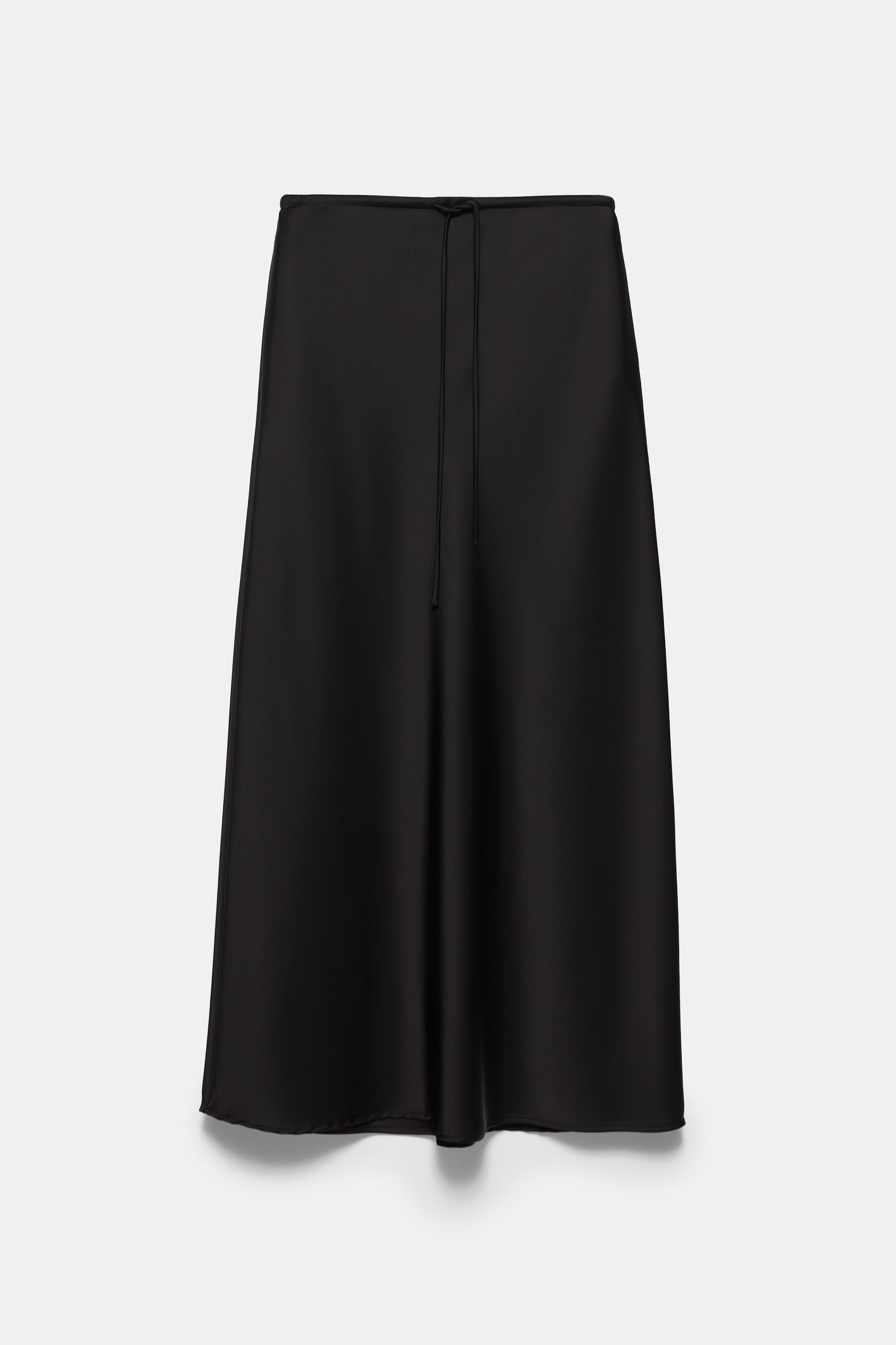 Satin drawstring midi skirt — Black