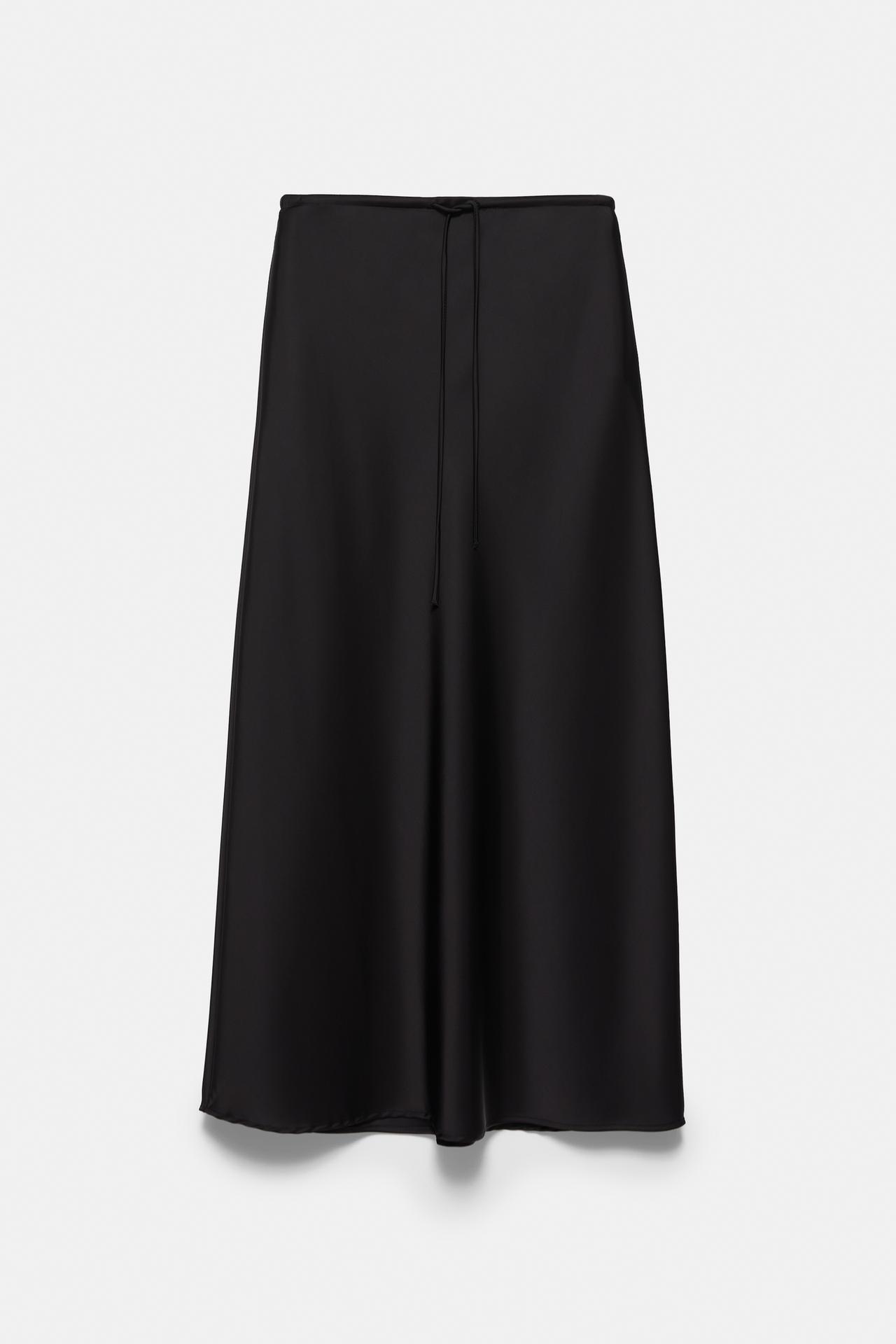 Satin drawstring midi skirt — Black