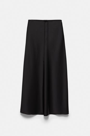 Satin drawstring midi skirt — Black 6