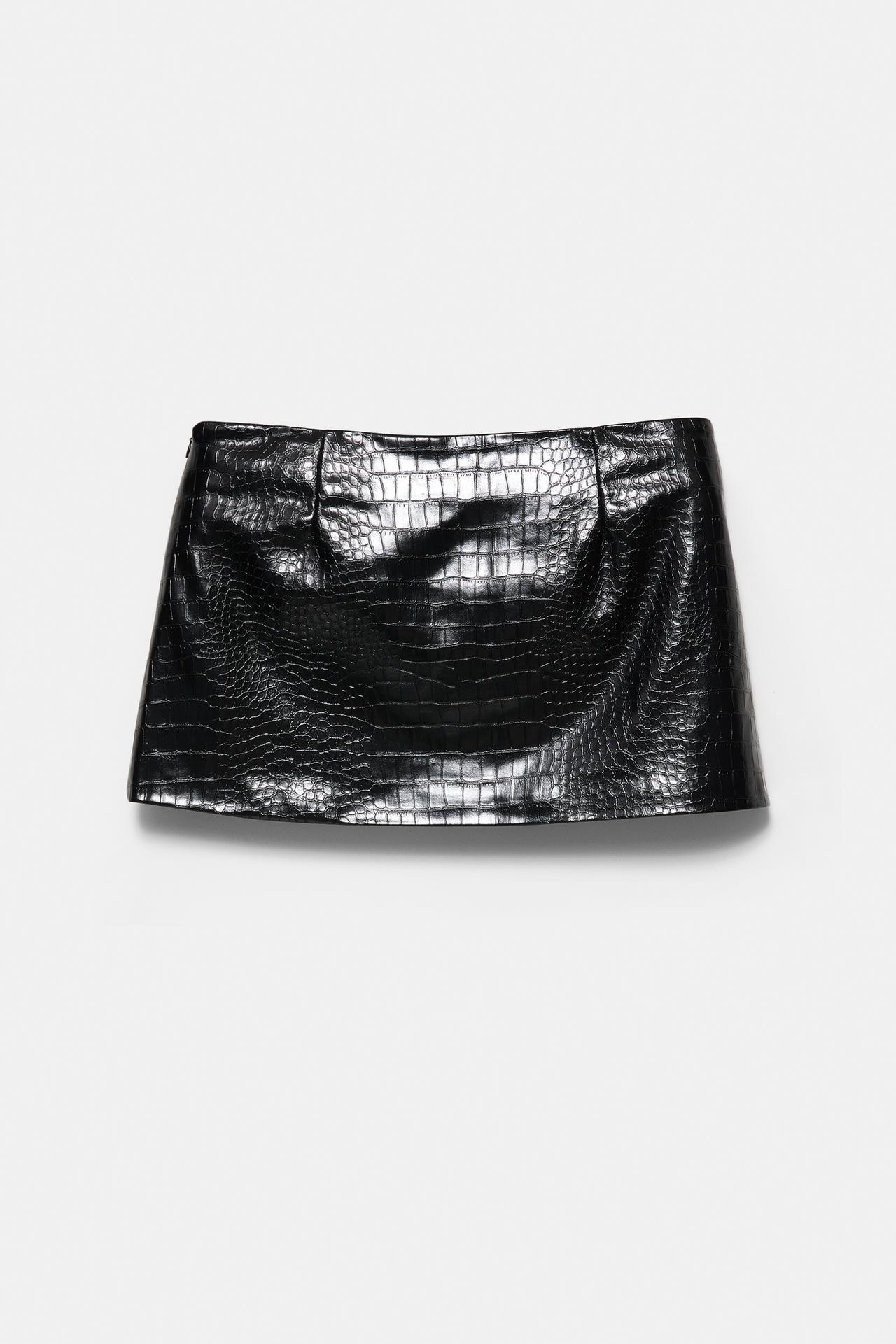 Crocodile leather effect mini skirt — Black